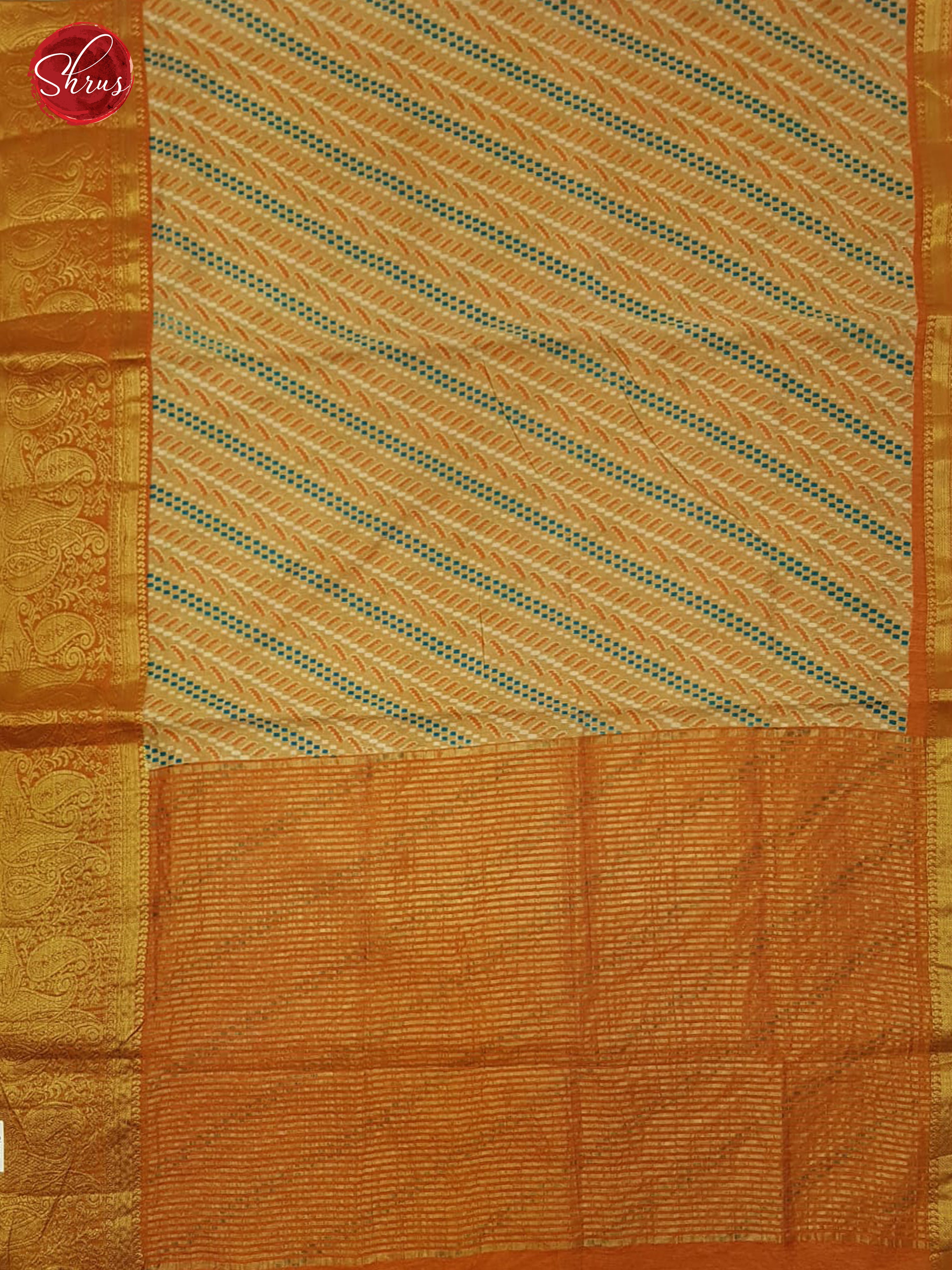 Beige & Orange - Semi Patola with patola floral print on the body  &  contrast  zari border - Shop on ShrusEternity.com