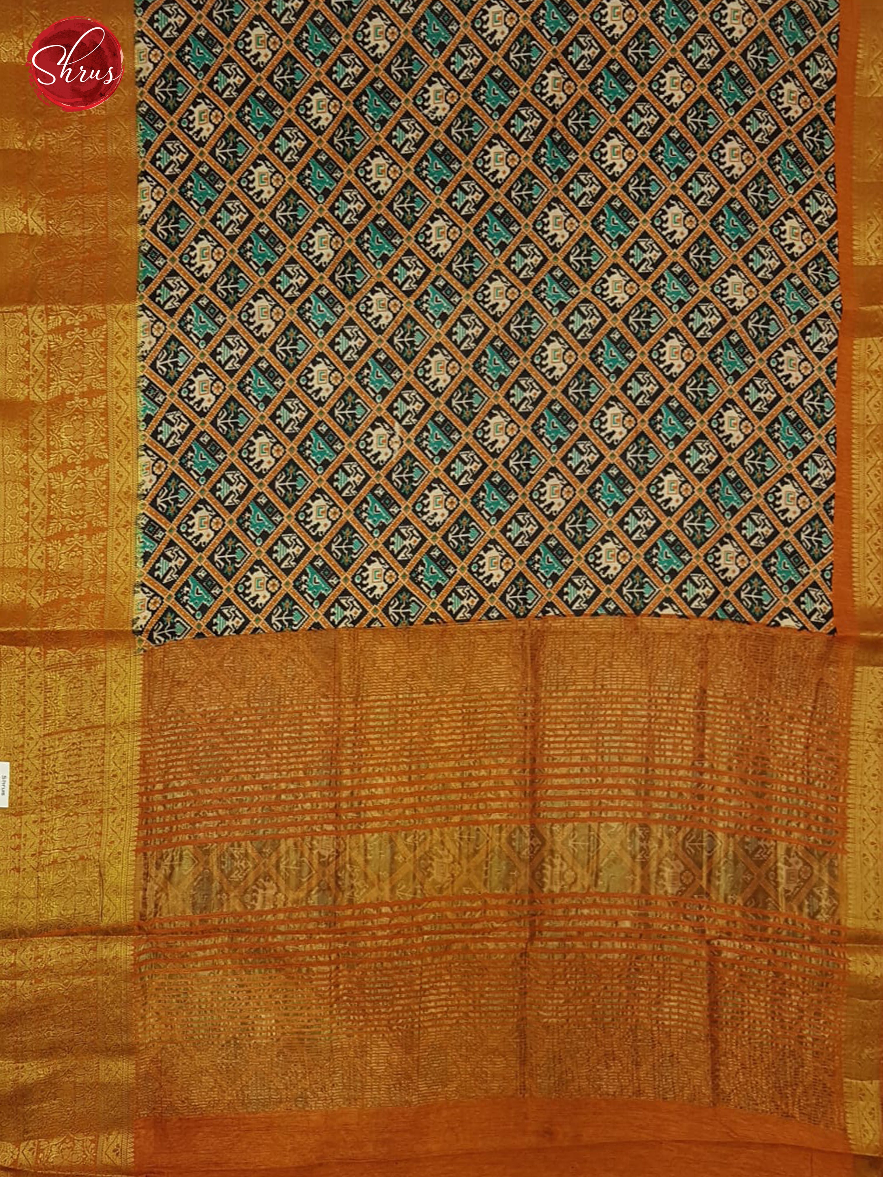 Black and Orange -Semi Patola with patola floral print on the body  &  contrast  zari border - Shop on ShrusEternity.com