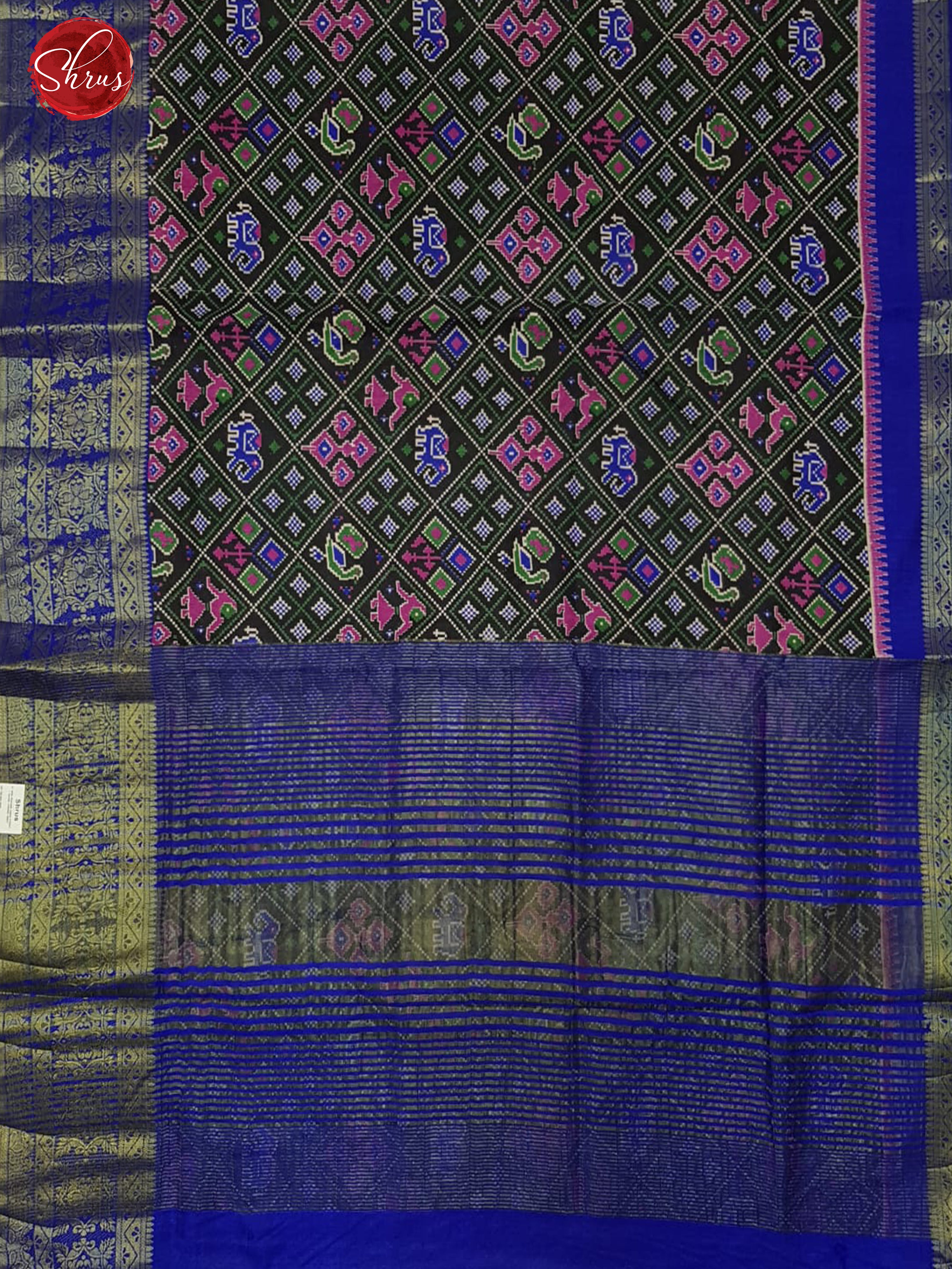 Black and Blue -Semi Patola with patola floral print on the body  &  contrast  zari border - Shop on ShrusEternity.com