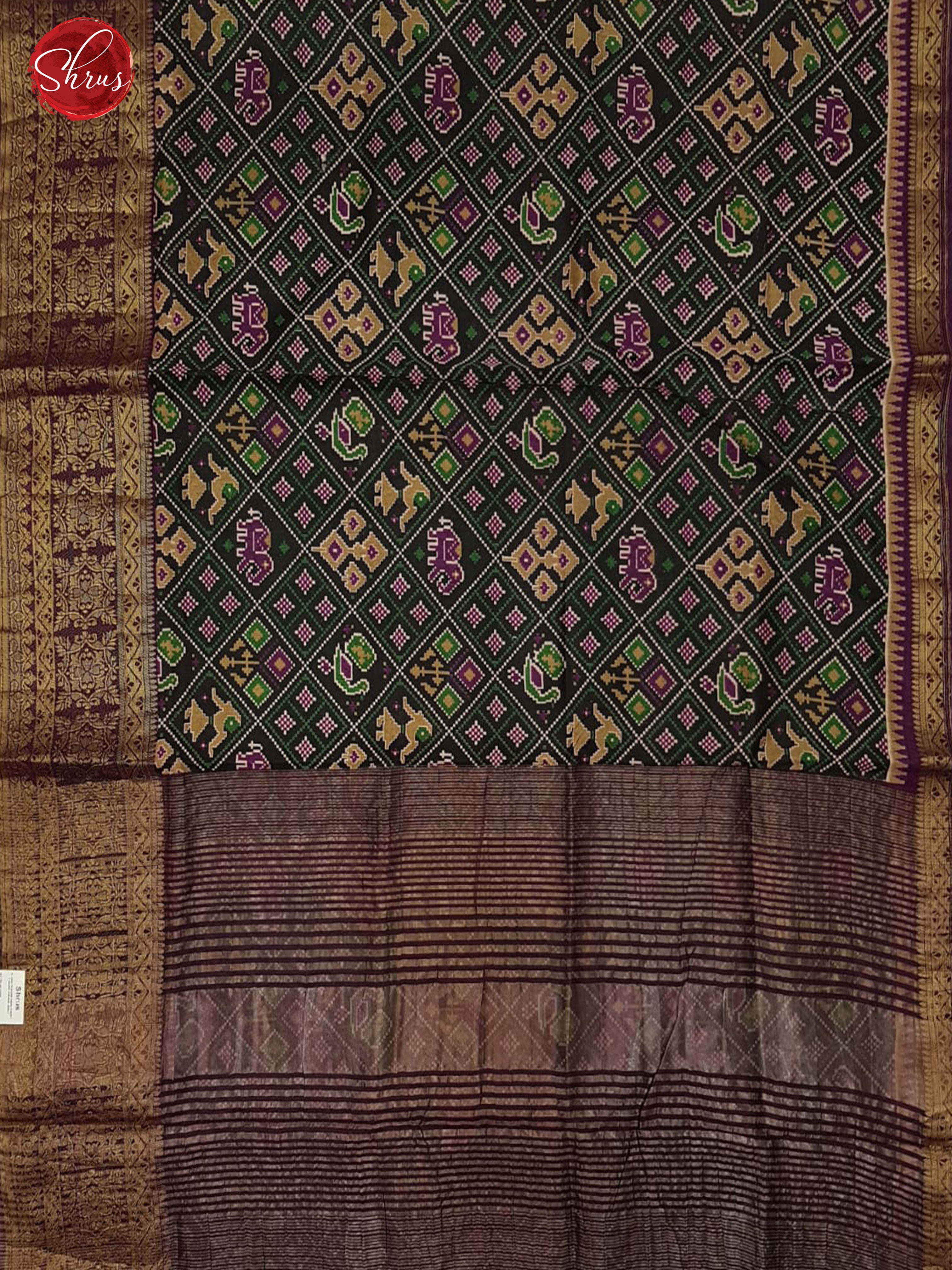 Black and Purple-Semi Patola with patola floral print on the body  &  contrast  zari border - Shop on ShrusEternity.com