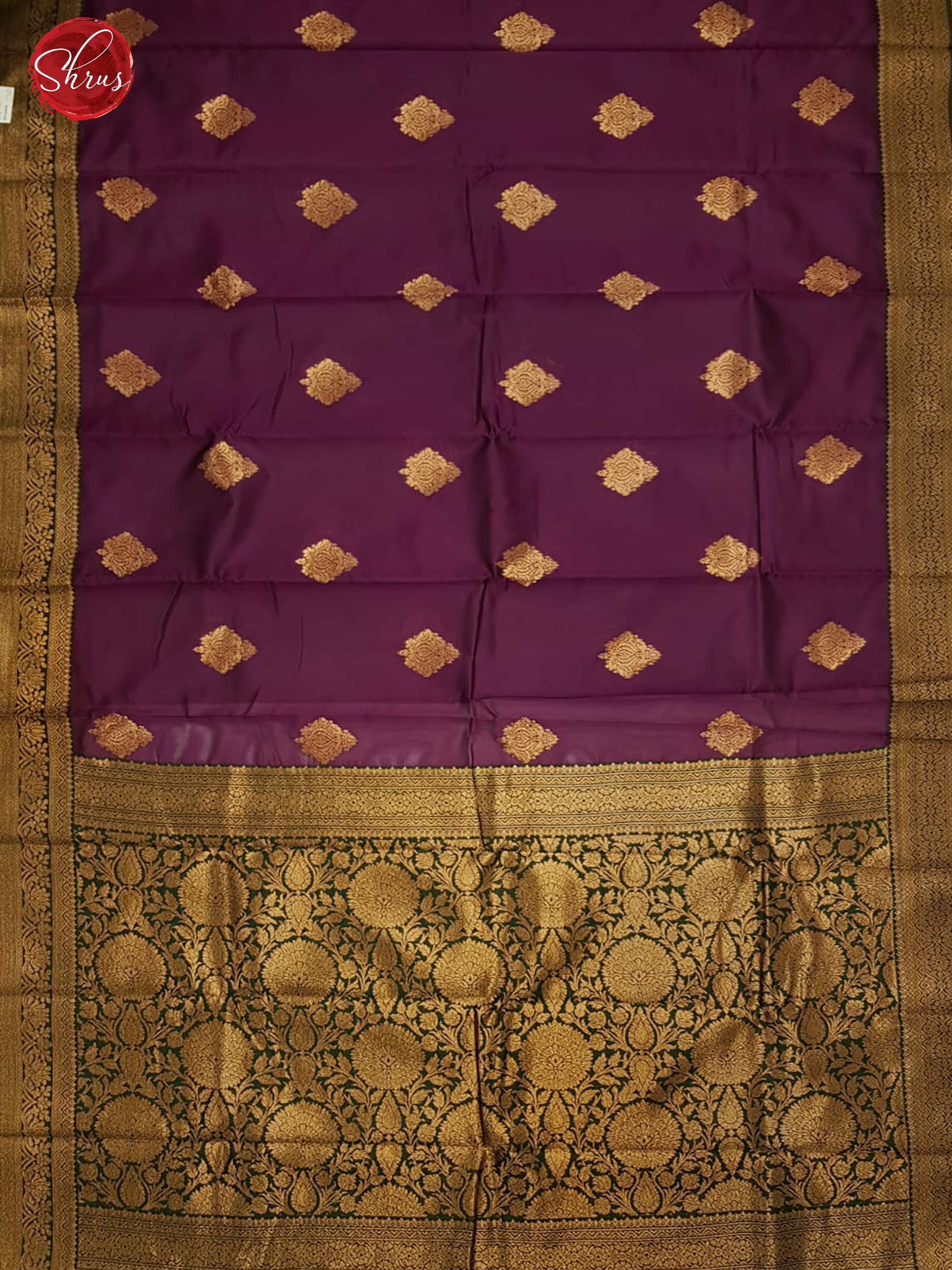 Wine & Green -Semi Soft Silk with zari woven floral motifs on the body & Zari Border - Shop on ShrusEternity.com