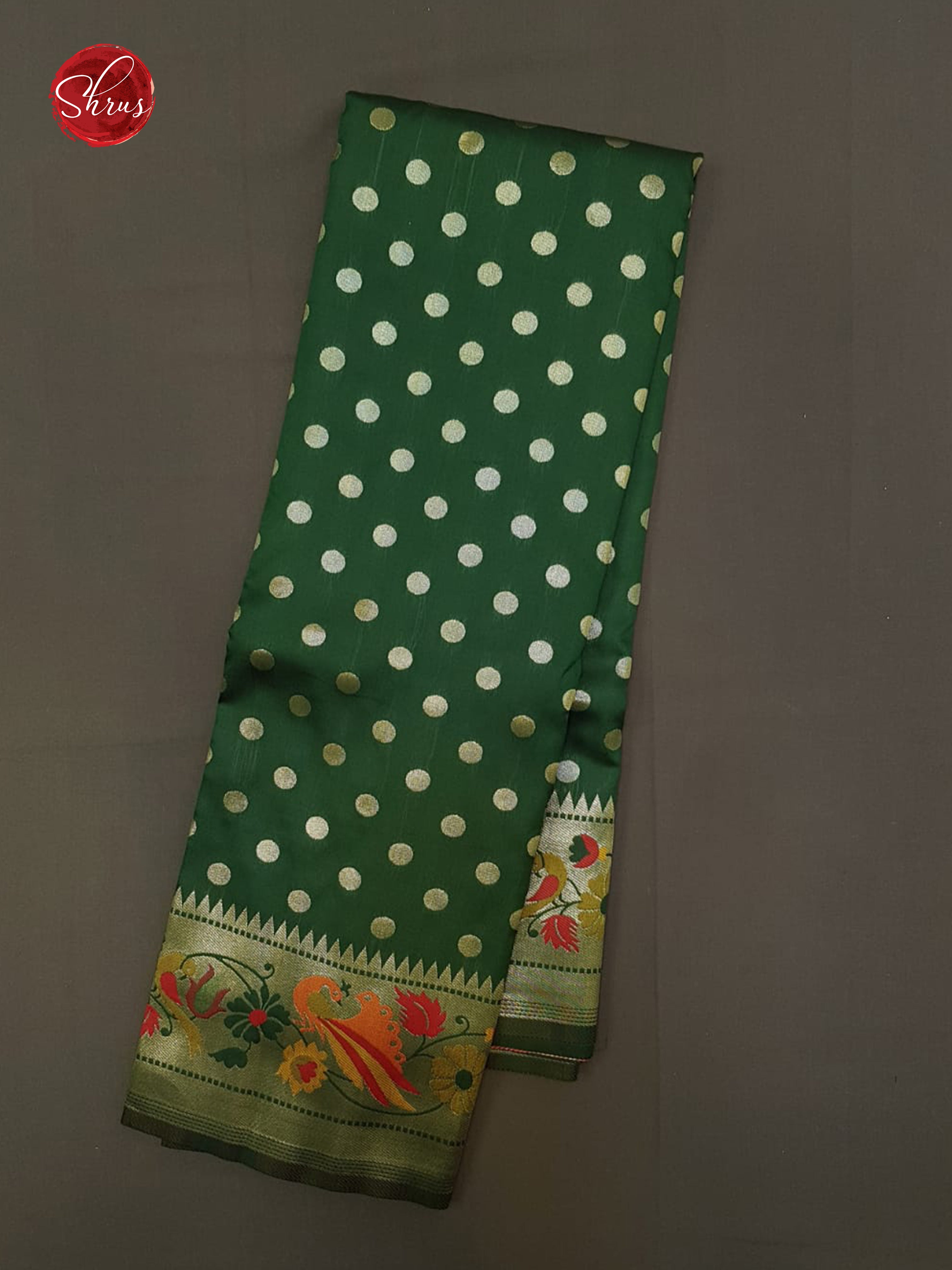 Green(Single Tone)-Semi Paithani with zari buttas on the body &  Zari Border - Shop on ShrusEternity.com