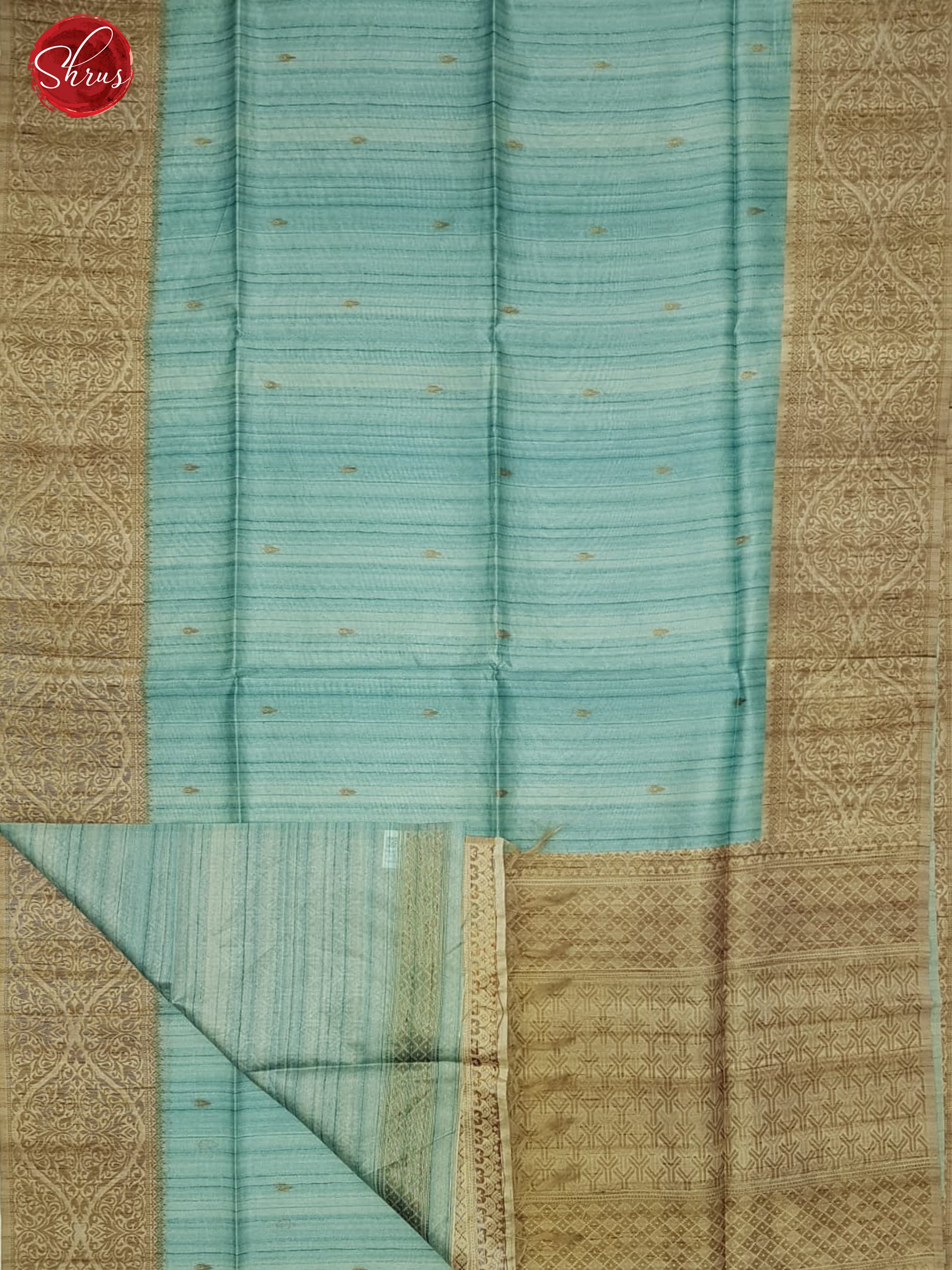 Blue & Beige -Semi Tussar with thread woven buttas on the body & Thread woven border - Shop on ShrusEternity.com
