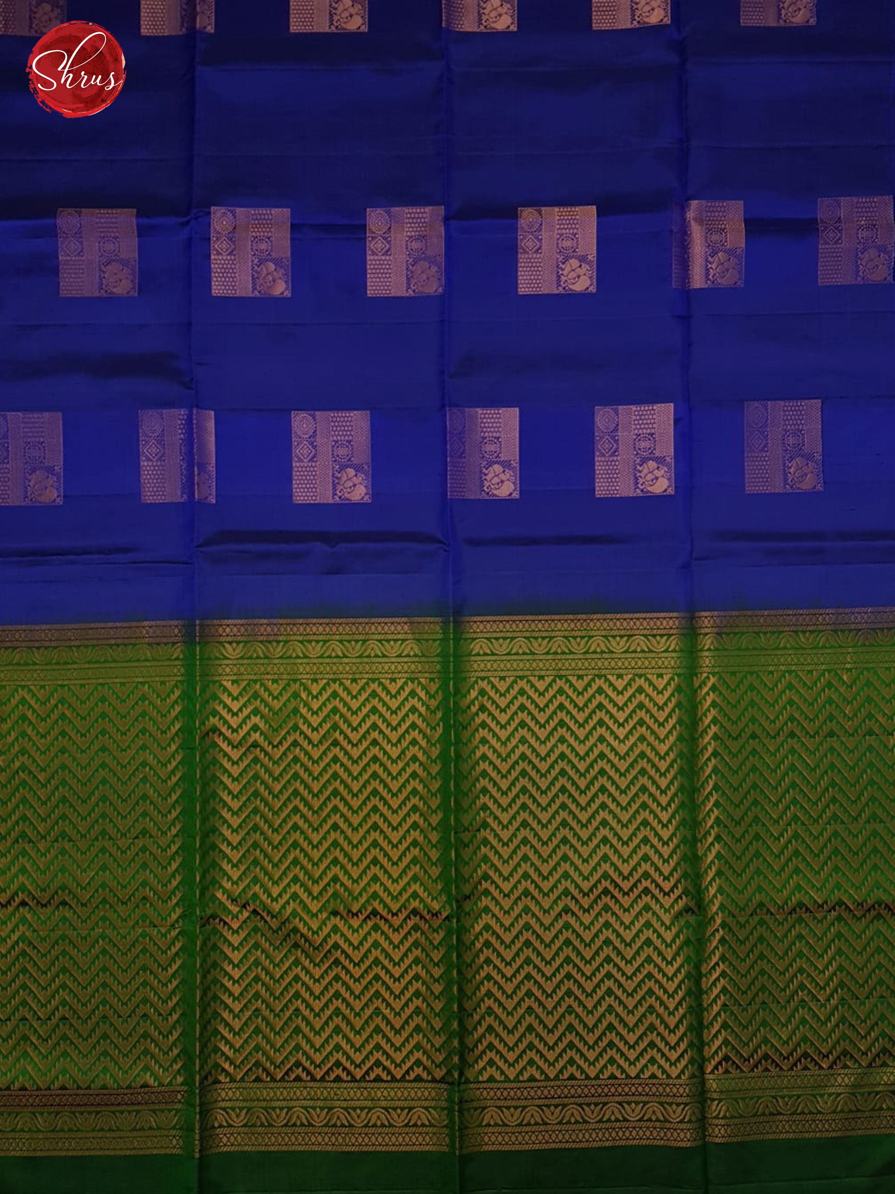 Blue & Green (Half Pure) - Borderless Saree with zari woven block motifs on the body - Shop on ShrusEternity.com