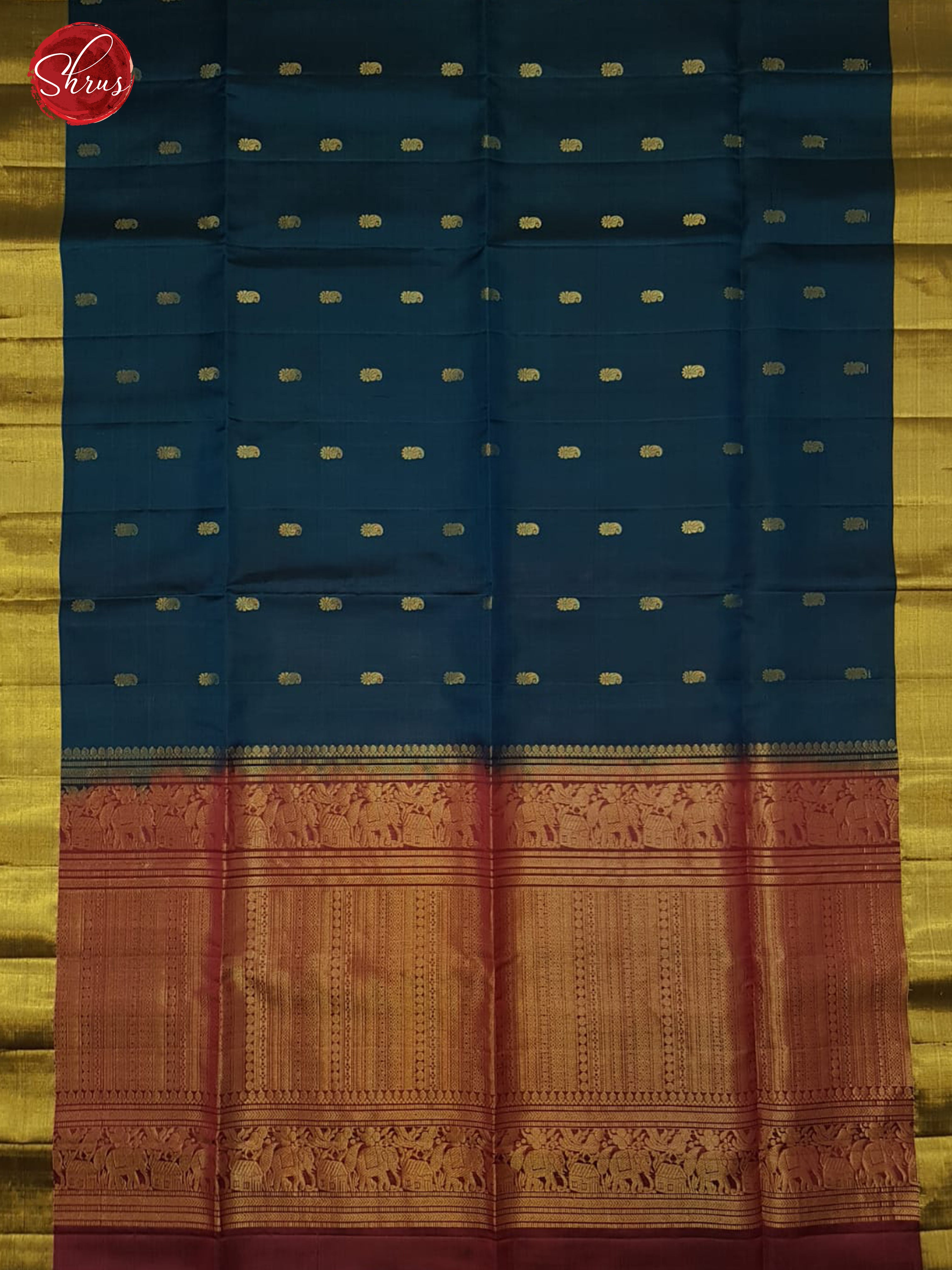 Blue & Maroon -Soft Silk with zari buttas on the body & zari Border - Shop on ShrusEternity.com