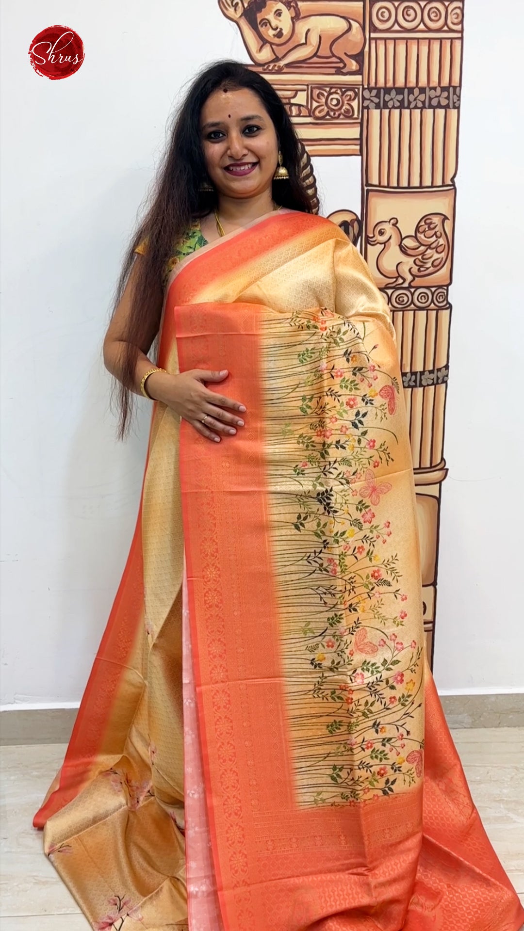 Sandal and orange - Semi Georgette saree - Shop on ShrusEternity.com