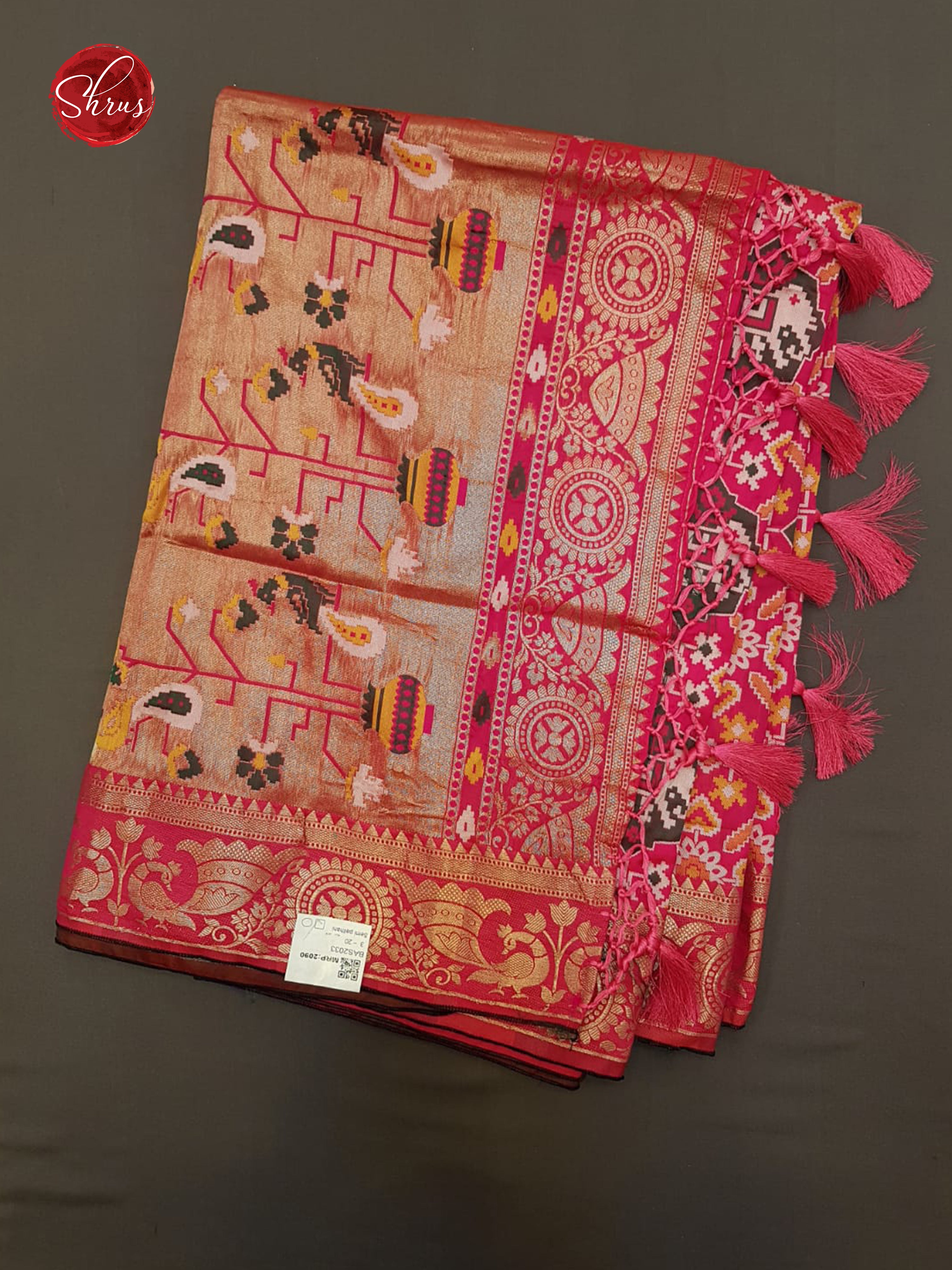Pink(Single Tone) -Semi Paithani with art printed  body &  Zari Border - Shop on ShrusEternity.com