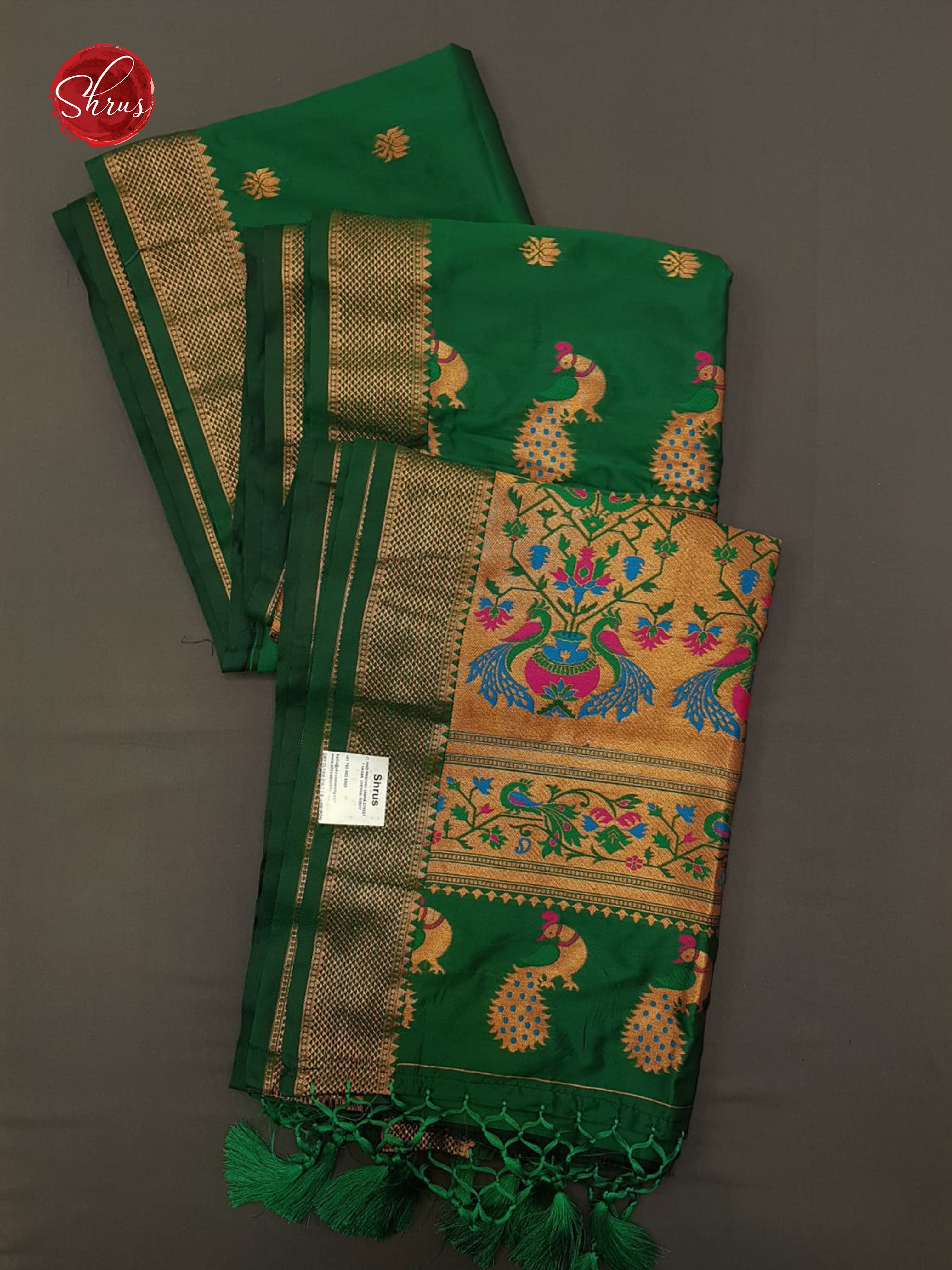Green(Single Tone)-Semi Paithani with zari buttas on the body &  Zari Border - Shop on ShrusEternity.com