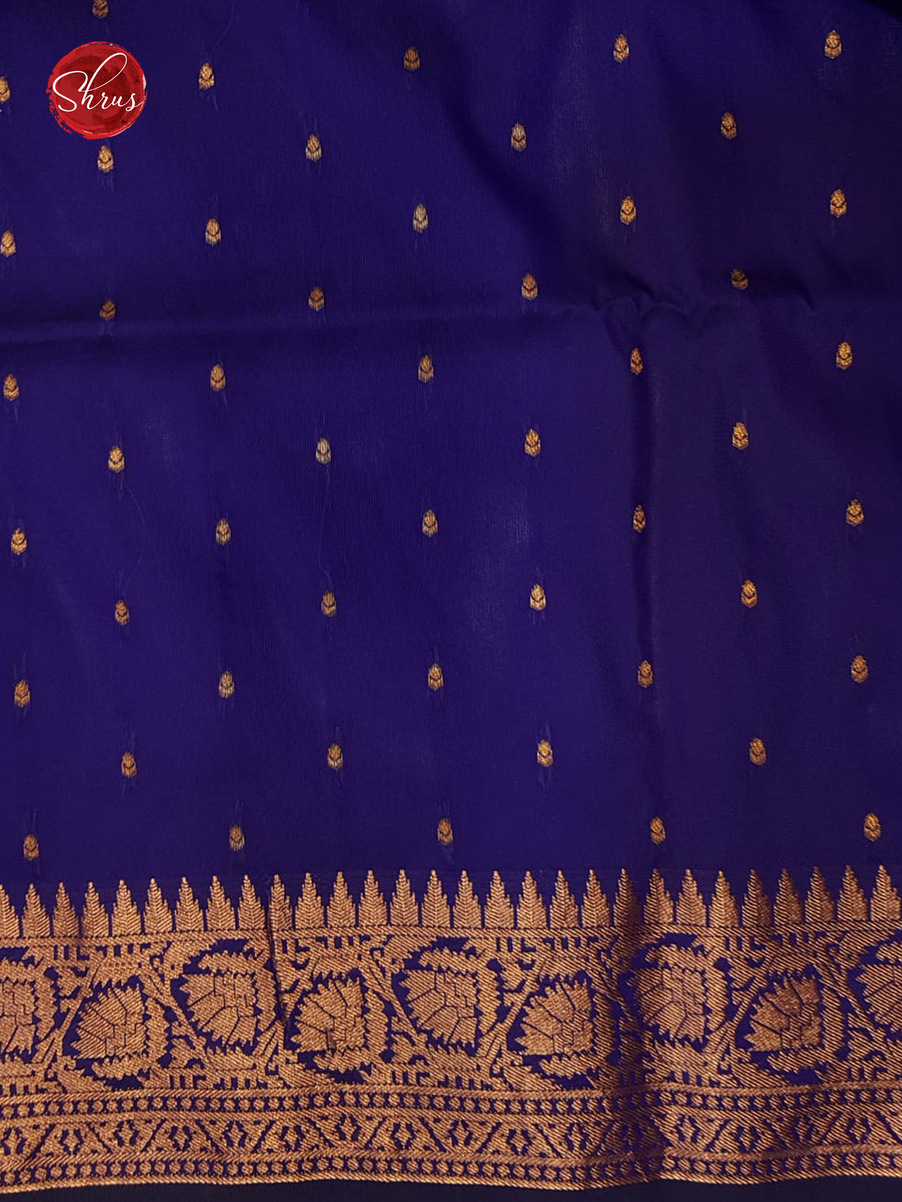 Blue(Single Tone)- Semi Paithani with zari buttas on the body &  Zari Border - Shop on ShrusEternity.com