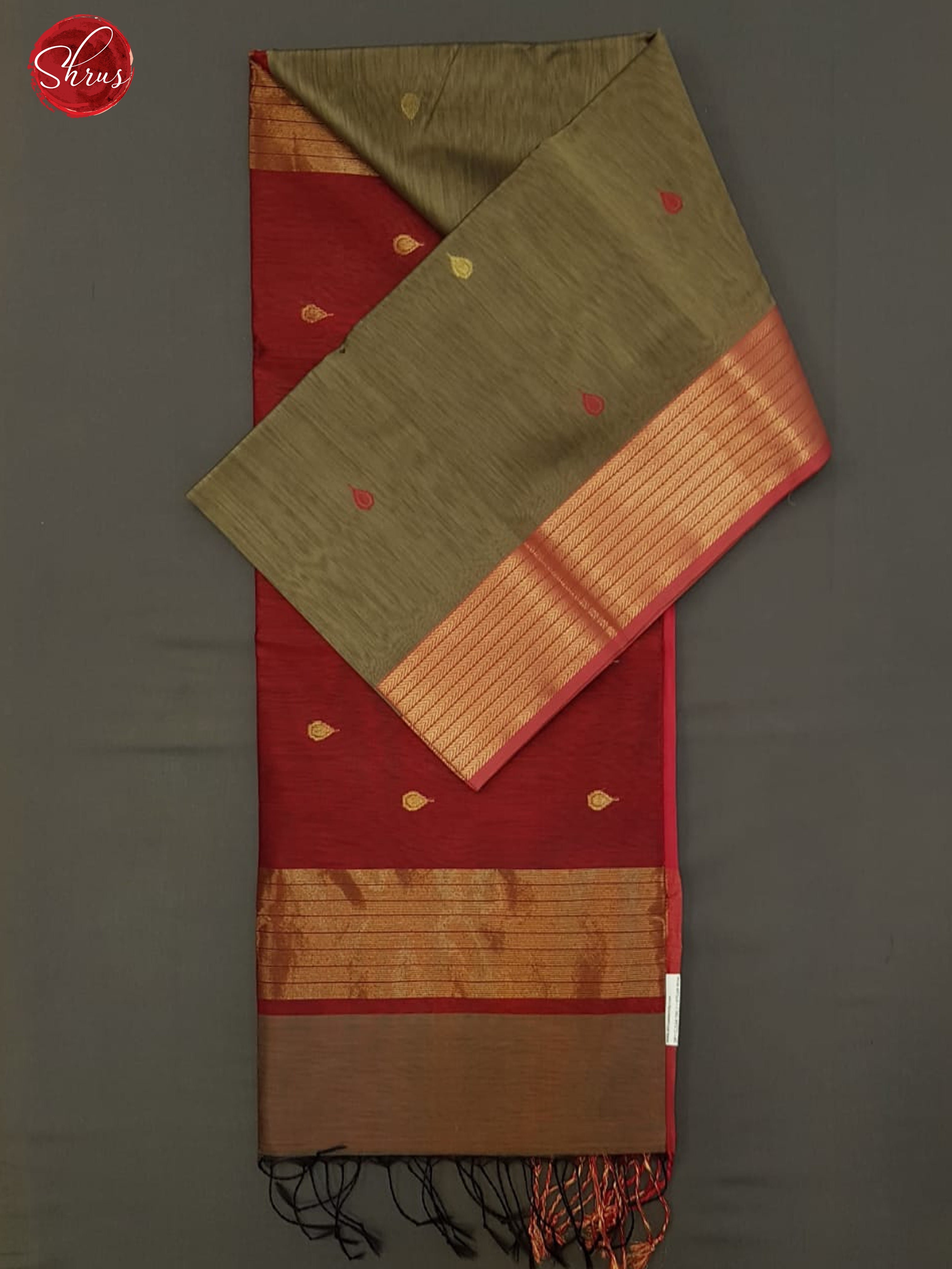 Grey & Maroon - Maheshwari Silk Cotton with zari woven buttas on the   Body & Zari border - Shop on ShrusEternity.com
