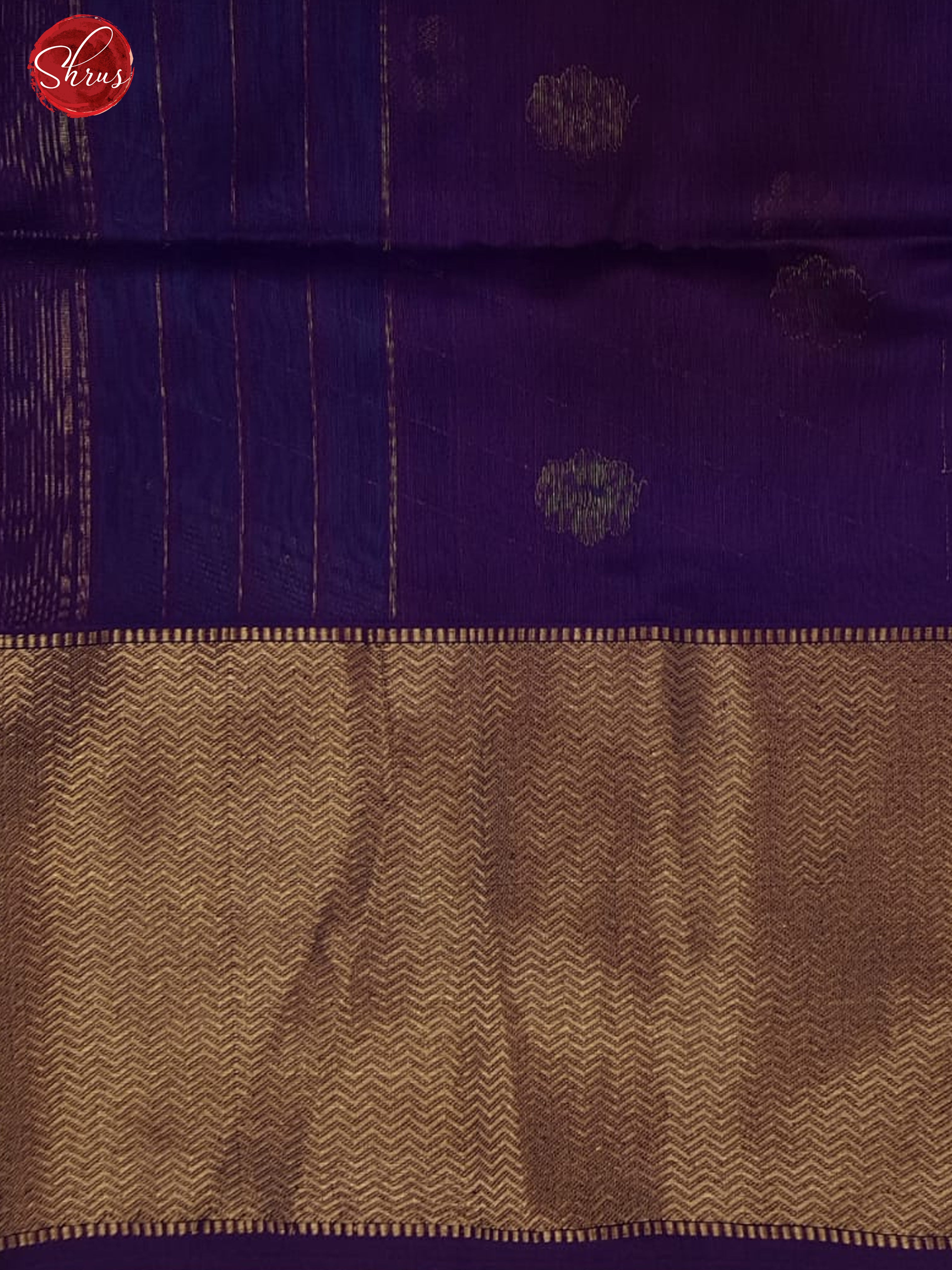 Blue & Purple-  Maheshwari Silk Cotton with zari woven buttas on the   Body & Zari border - Shop on ShrusEternity.com