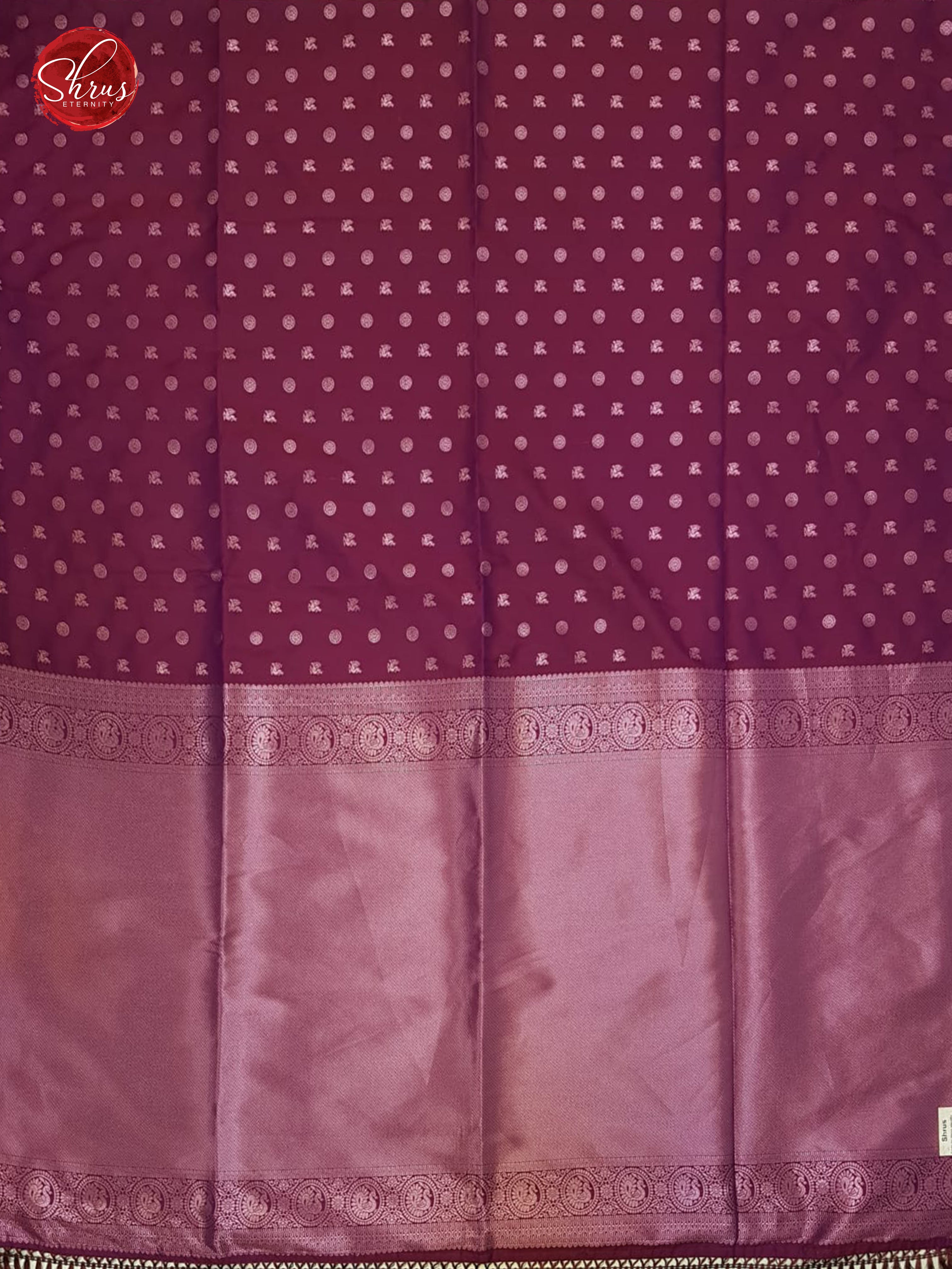 Violet (Single tone)- -Borderless  Semi Kanchipuram with Zari woven   buttas  on the body - Shop on ShrusEternity.com