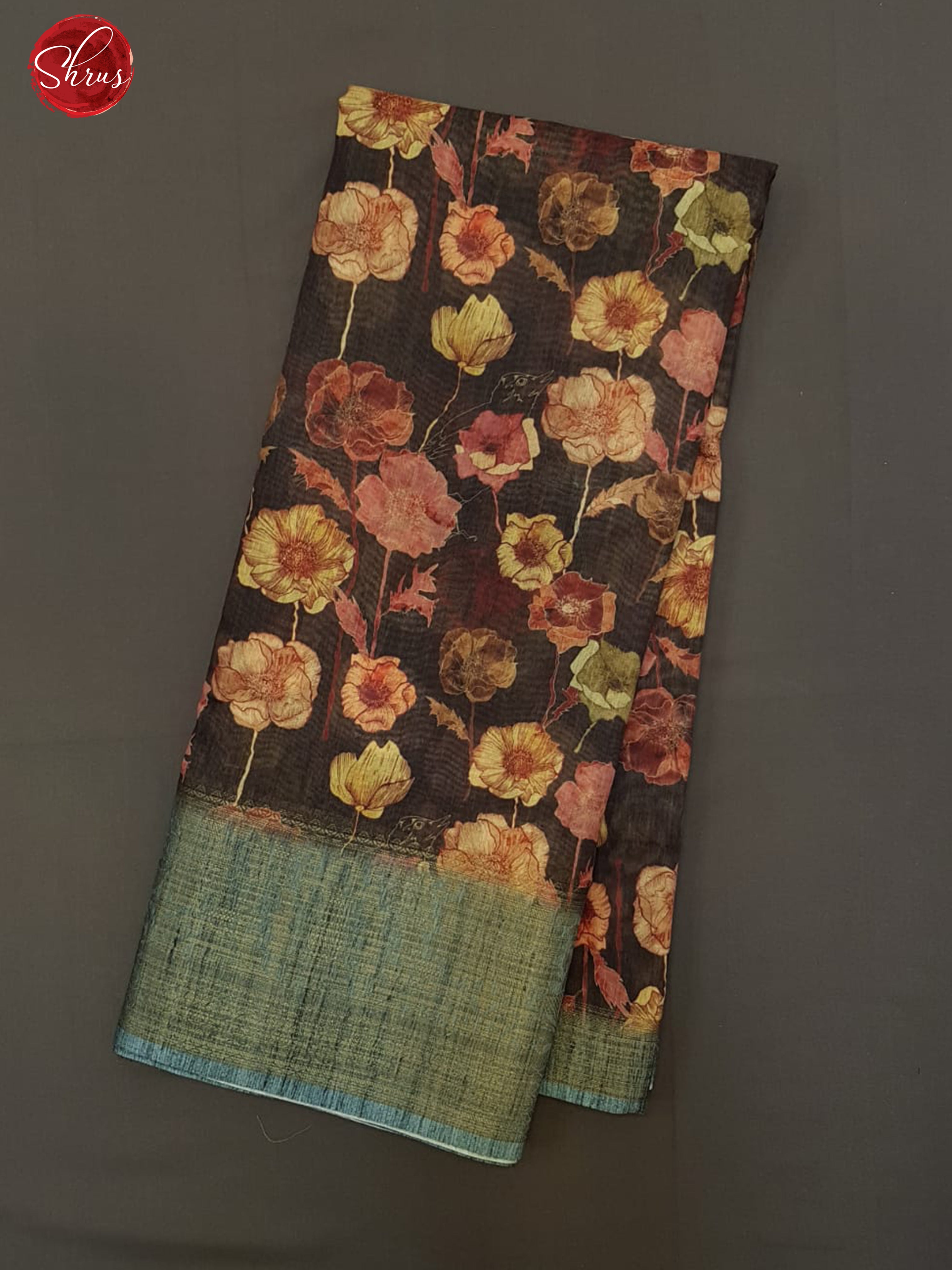 Brown & Blue - Semi Chanderi with floral print on the body & Contrast Border - Shop on ShrusEternity.com