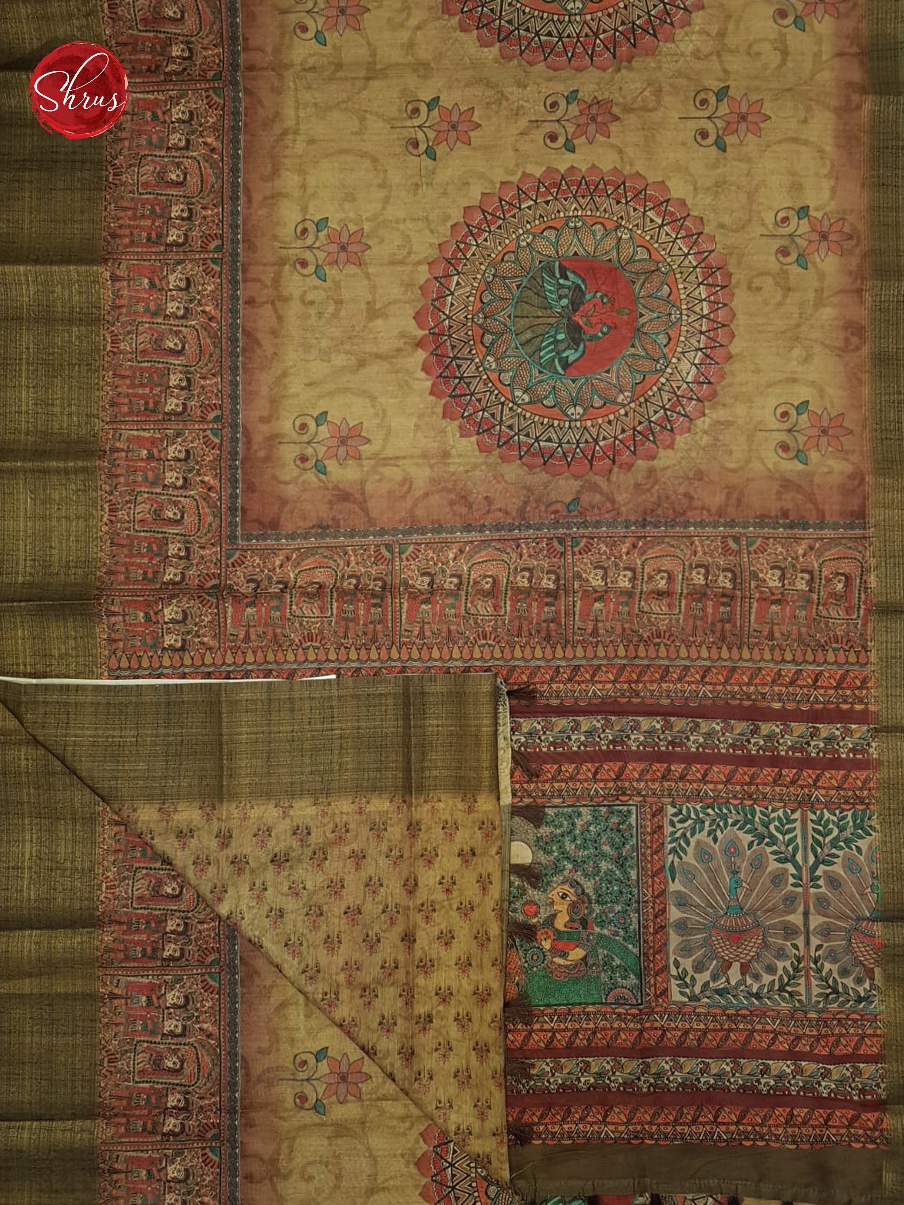Greenish Brown & Brown -Semi Chanderi with floral print on the body & Zari Border - Shop on ShrusEternity.com