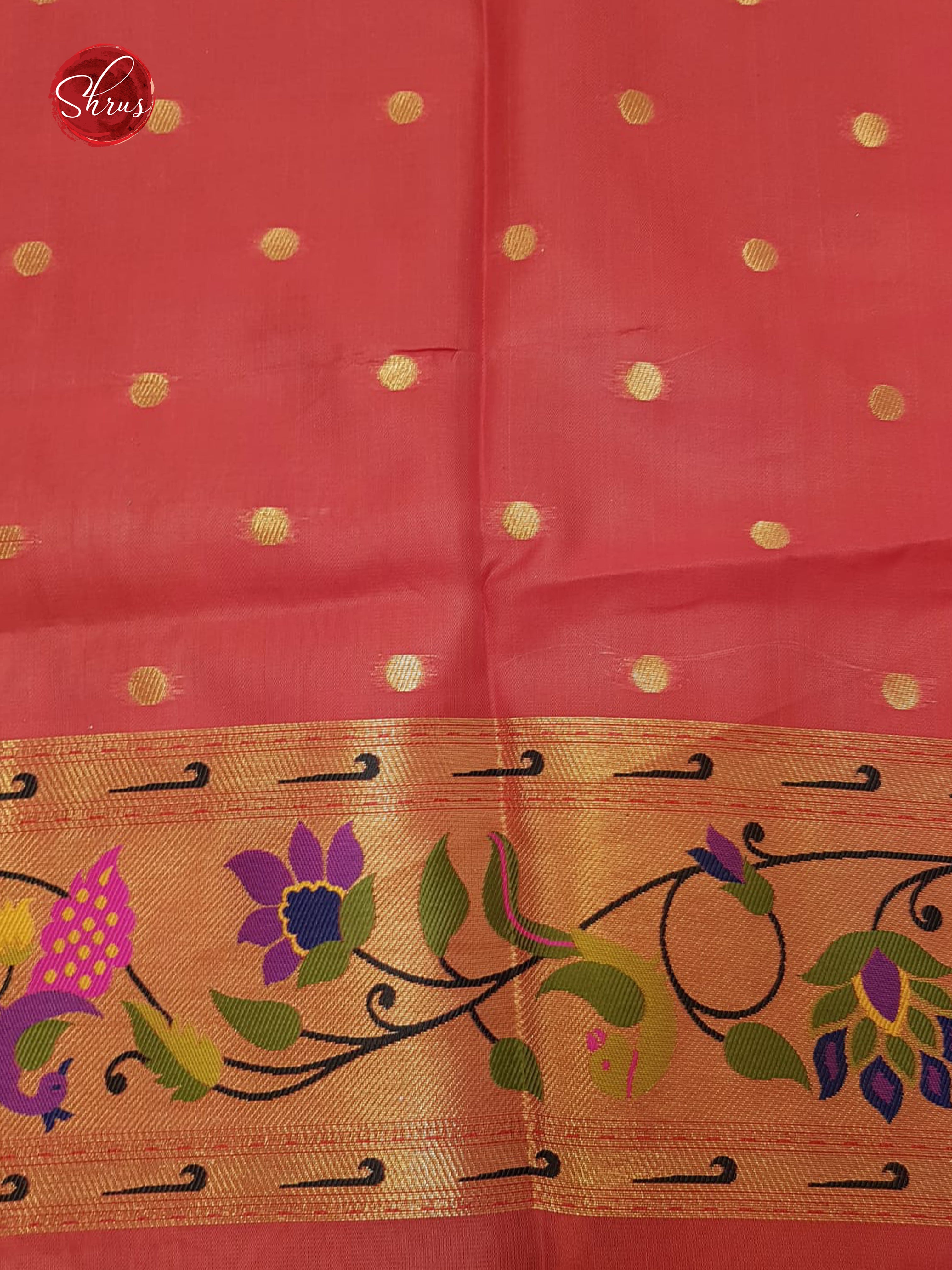 Green & Pink - Semi Paithani with art printed  body &  Zari Border - Shop on ShrusEternity.com