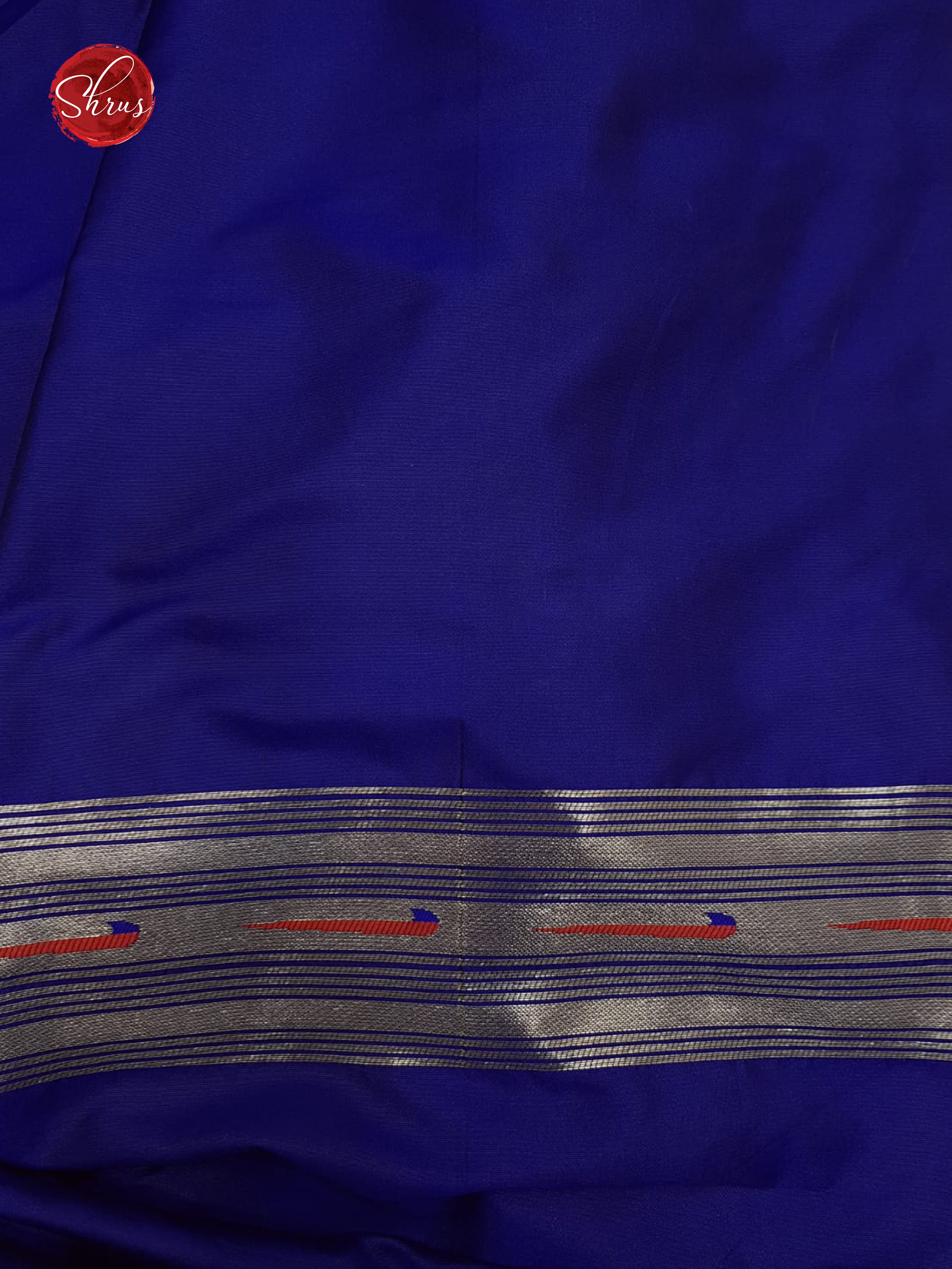 Blue(Single Tone)- Semi Paithani with zari buttas on the body & Zari Border - Shop on ShrusEternity.com