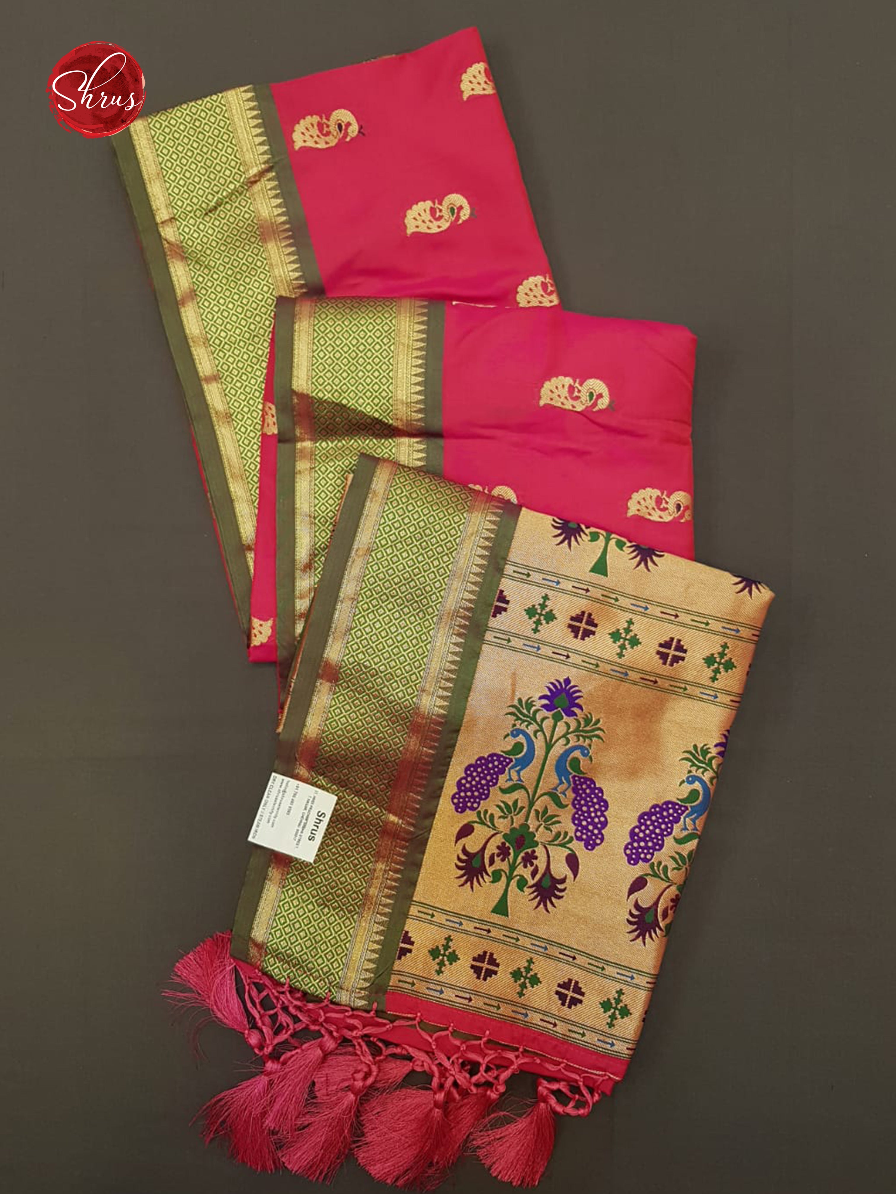 Pink & Green- Semi Paithani with zari woven peacock buttas on the body &  Zari Border - Shop on ShrusEternity.com