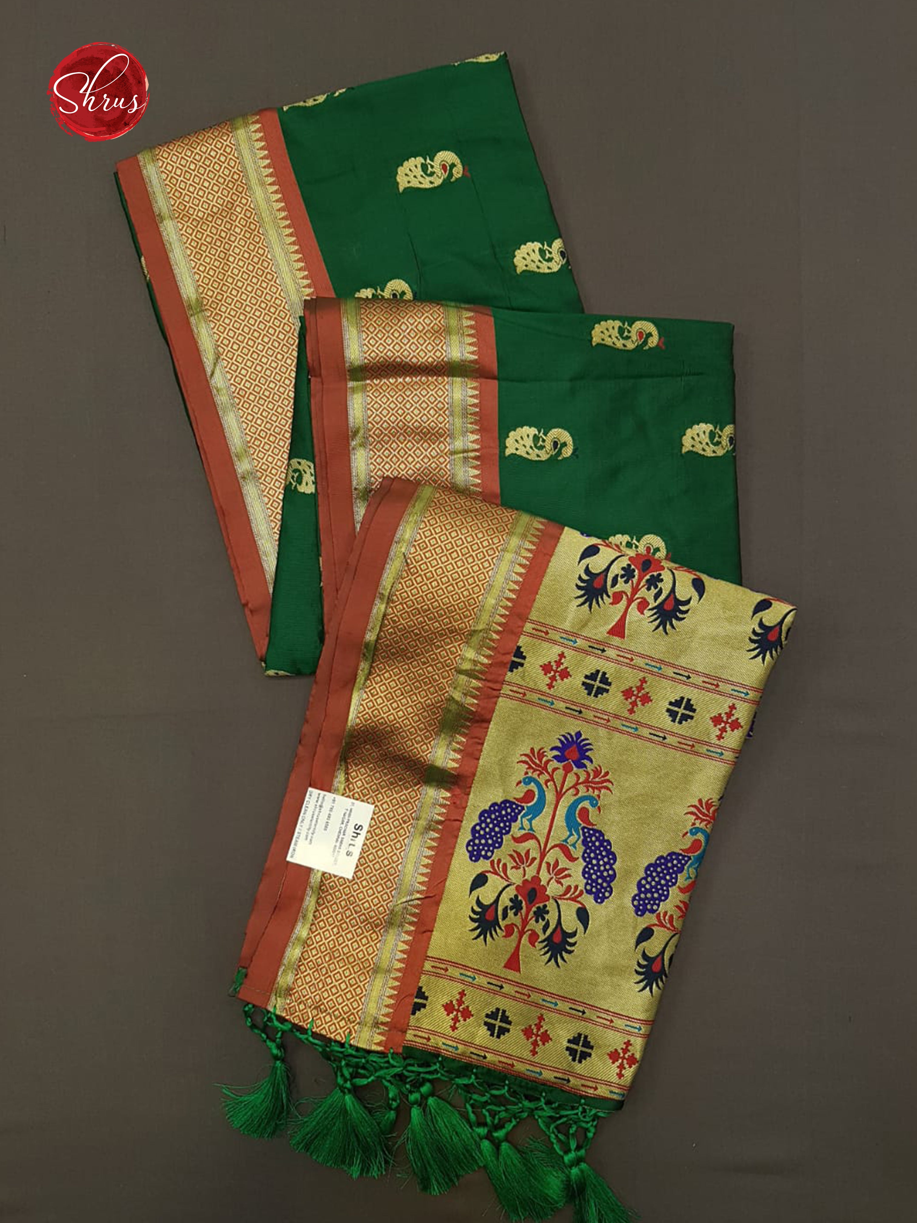 Green & Brown - Semi Paithani with zari buttas on the body &  Zari Border - Shop on ShrusEternity.com