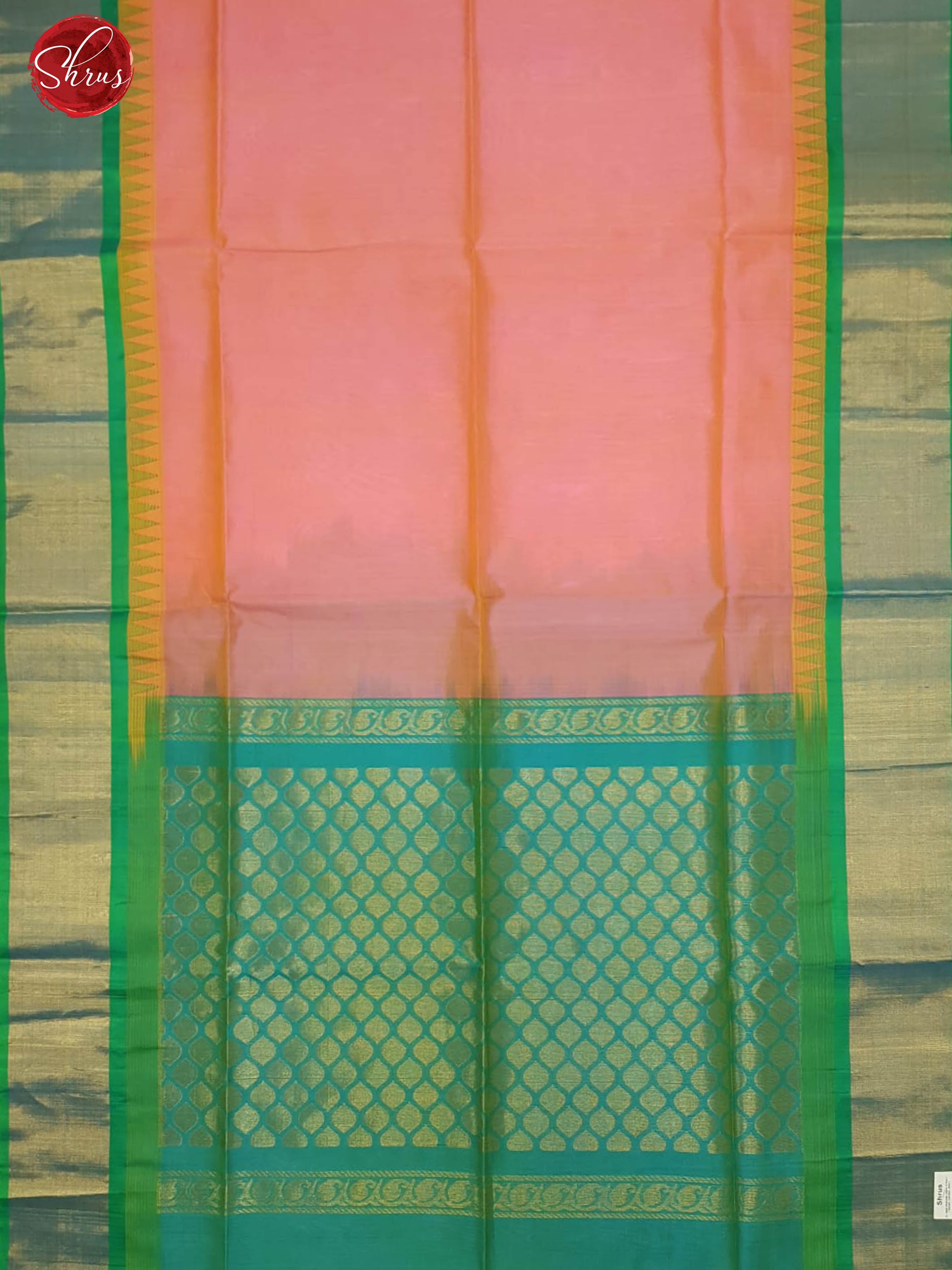 Pink & Green - Silk Cotton with plain Body & Zari Border - Shop on ShrusEternity.com