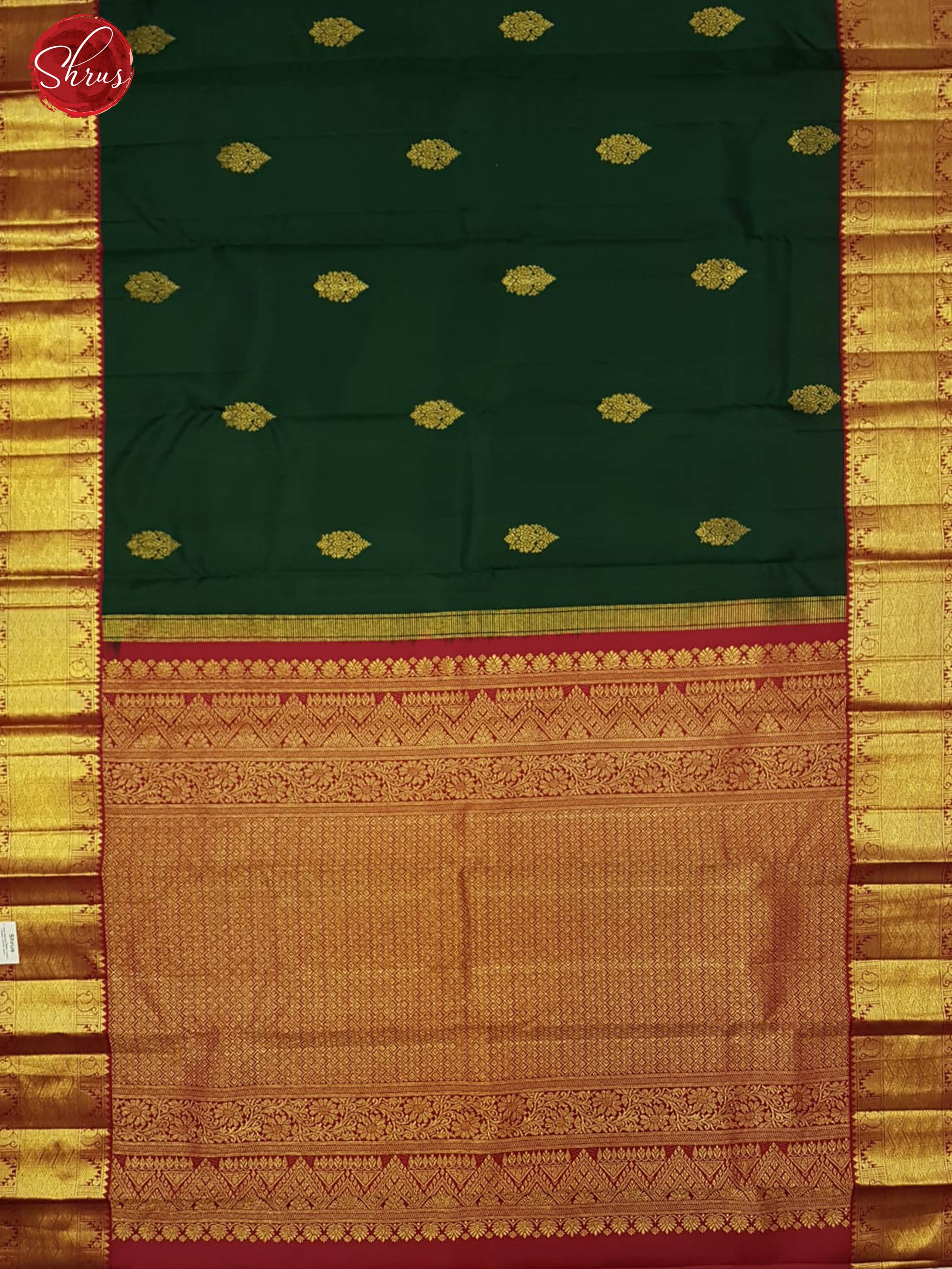 Green & Red - Kanchipuram Silk with zari woven floral motifs  on the body & contrast Zari Border - Shop on ShrusEternity.com