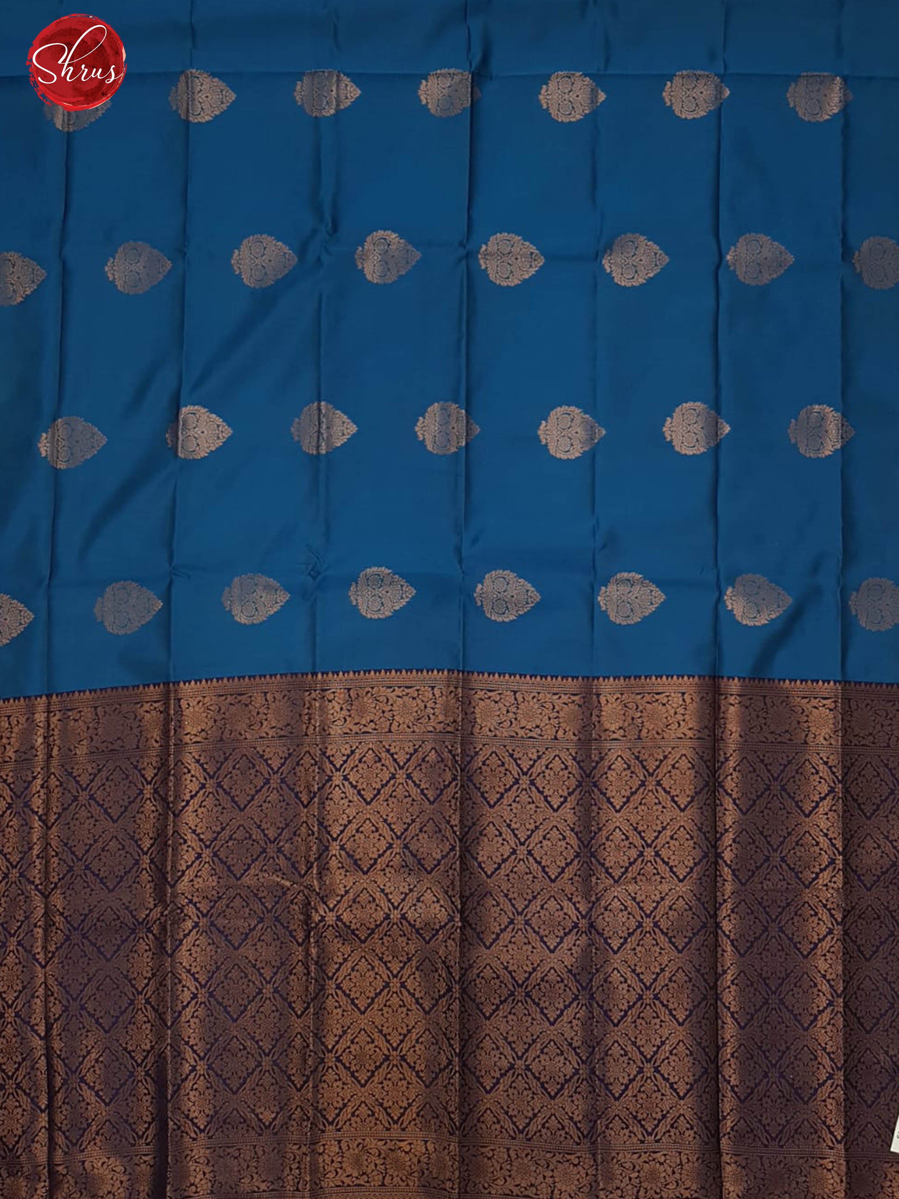 Blue & Navy Blue - Borderless Semi Silk with zari woven floral motifs on the body - Shop on ShrusEternity.com