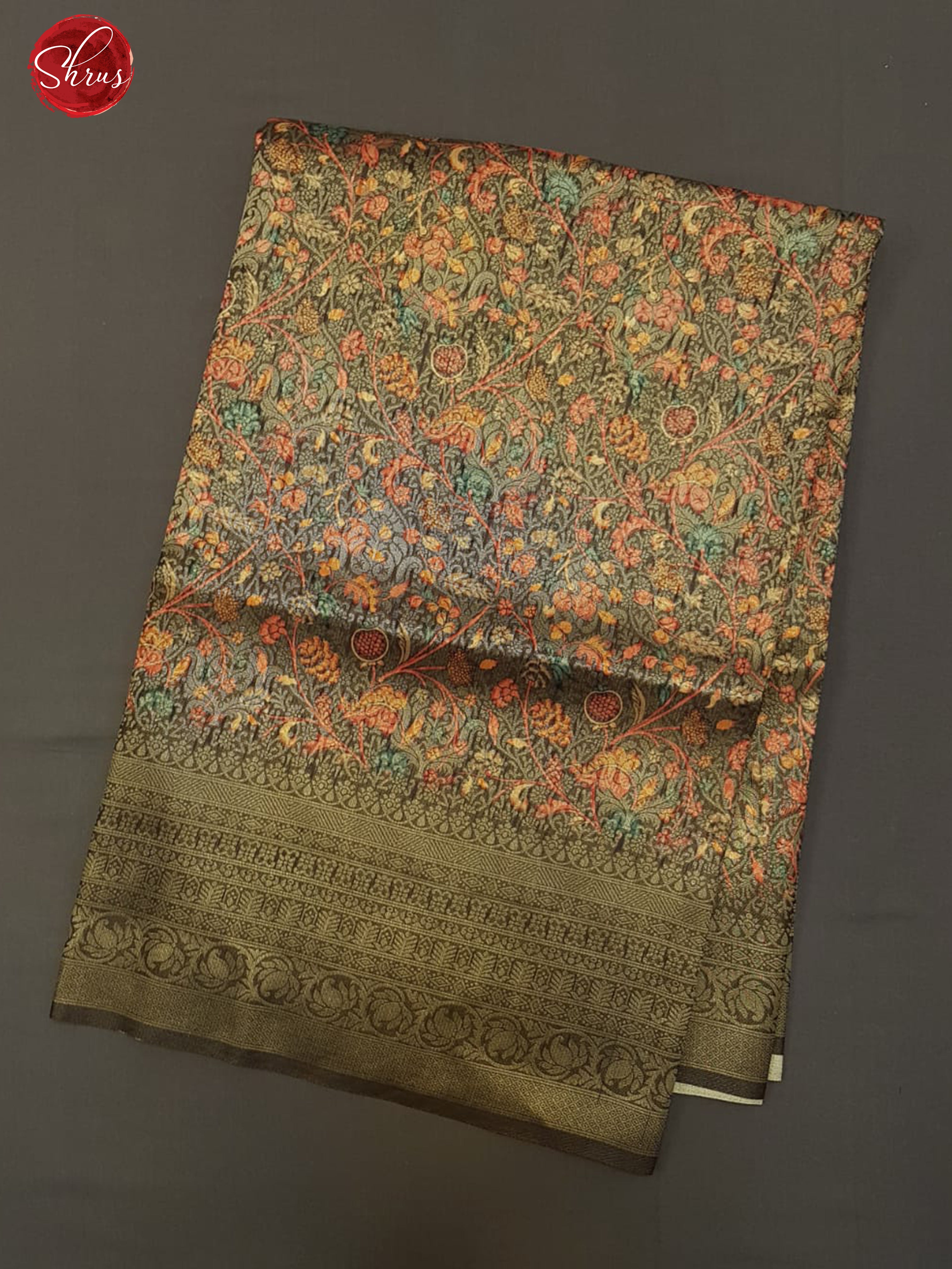 Brown(Single Tone) -Semi Georgette  with floral print on the body & Zari Border - Shop on ShrusEternity.com