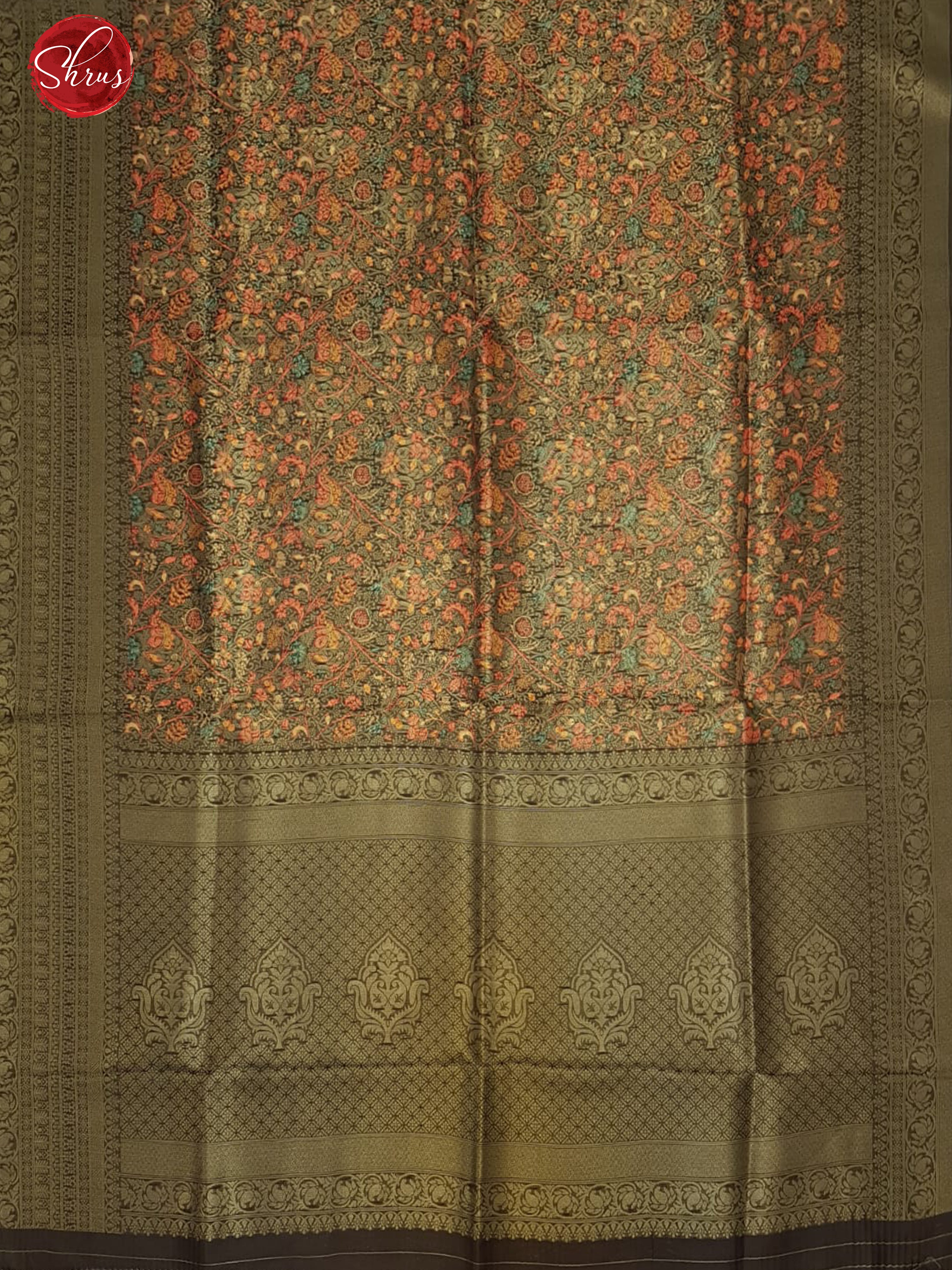 Brown(Single Tone) -Semi Georgette  with floral print on the body & Zari Border - Shop on ShrusEternity.com