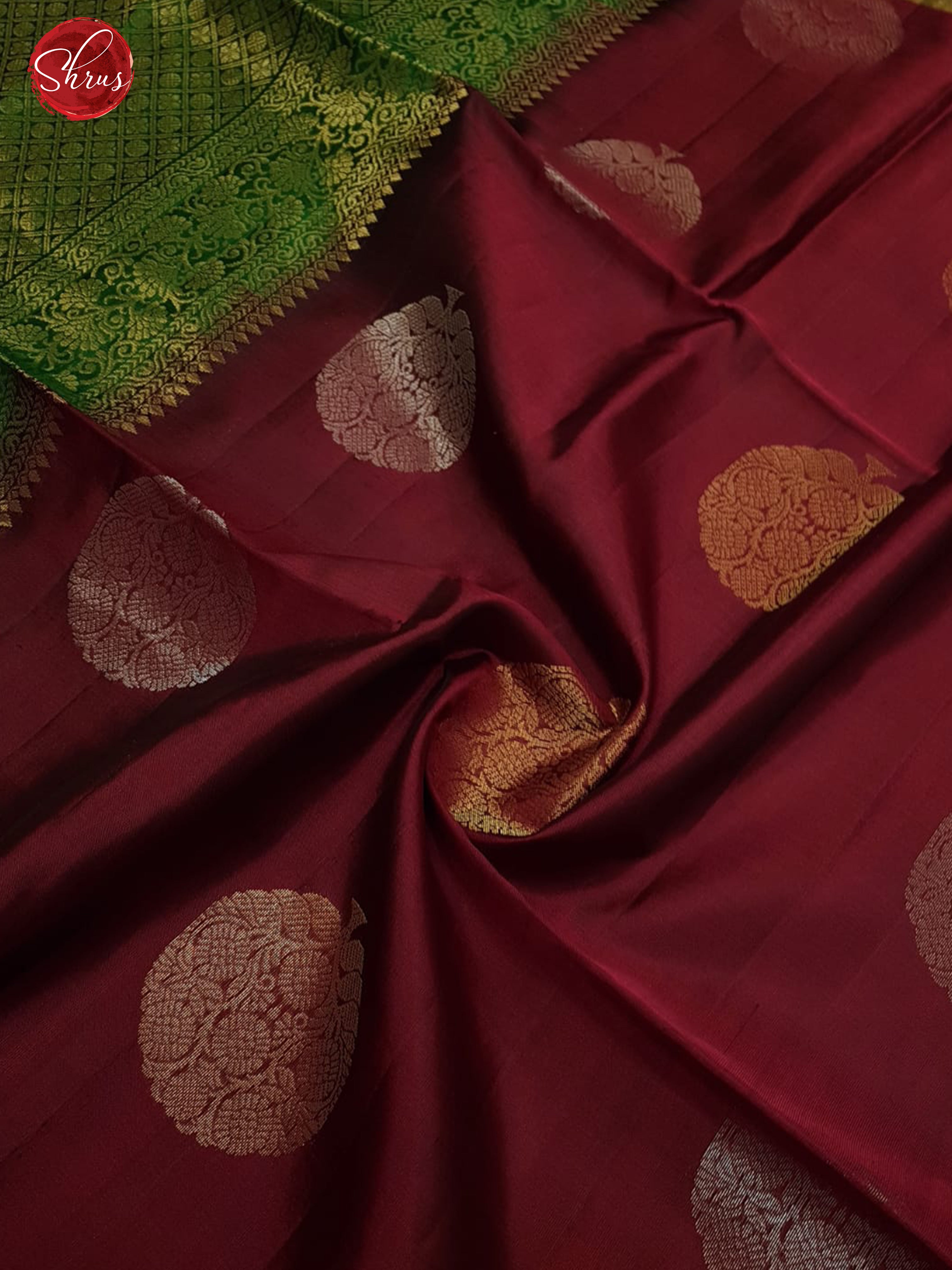 Maroon & Green(Half Pure)- Borderless   Saree with zari woven floral motifs on the body - Shop on ShrusEternity.com