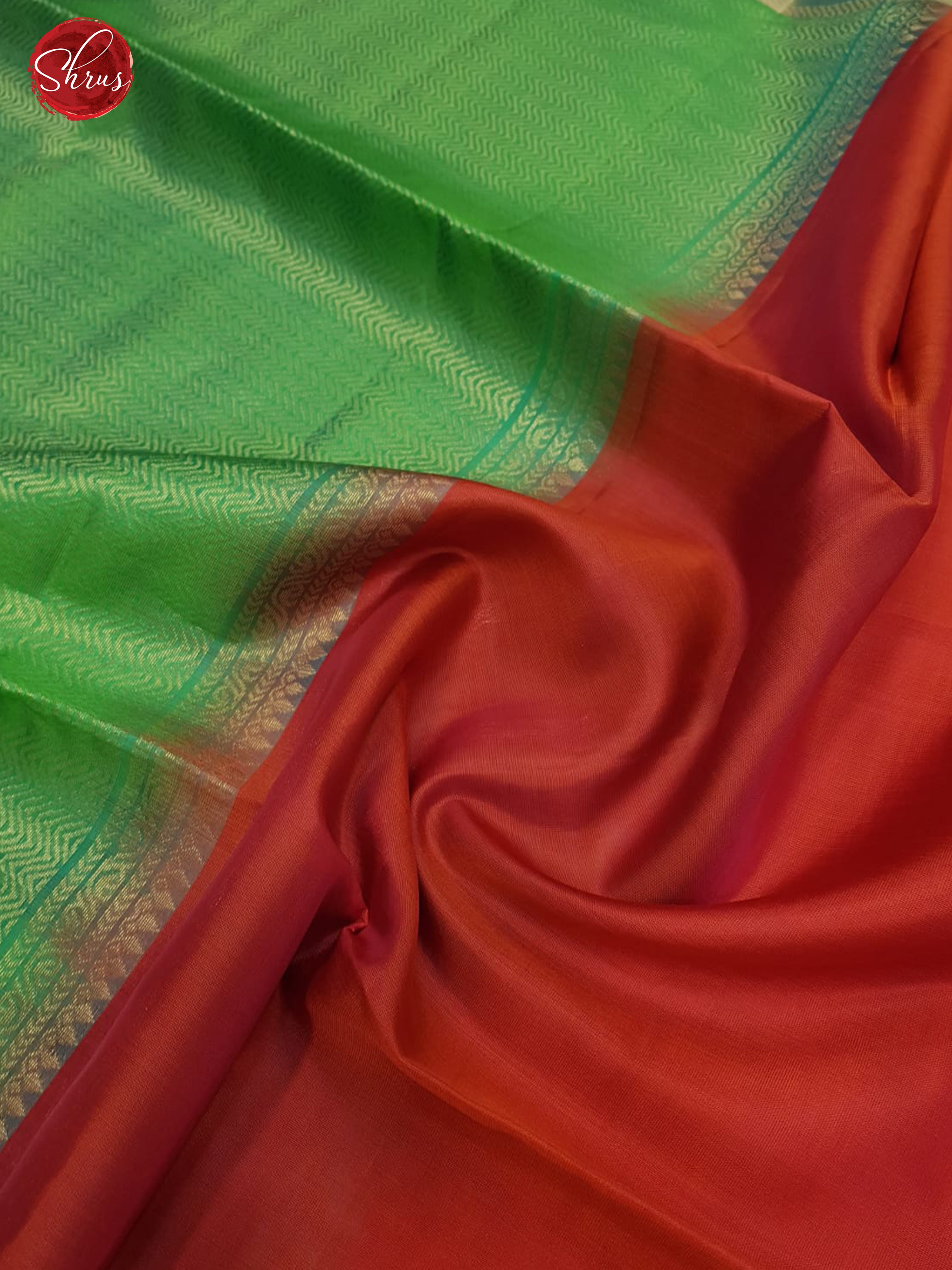 Red & Green (Half Pure)- Borderless  Silk Saree with plain body - Shop on ShrusEternity.com