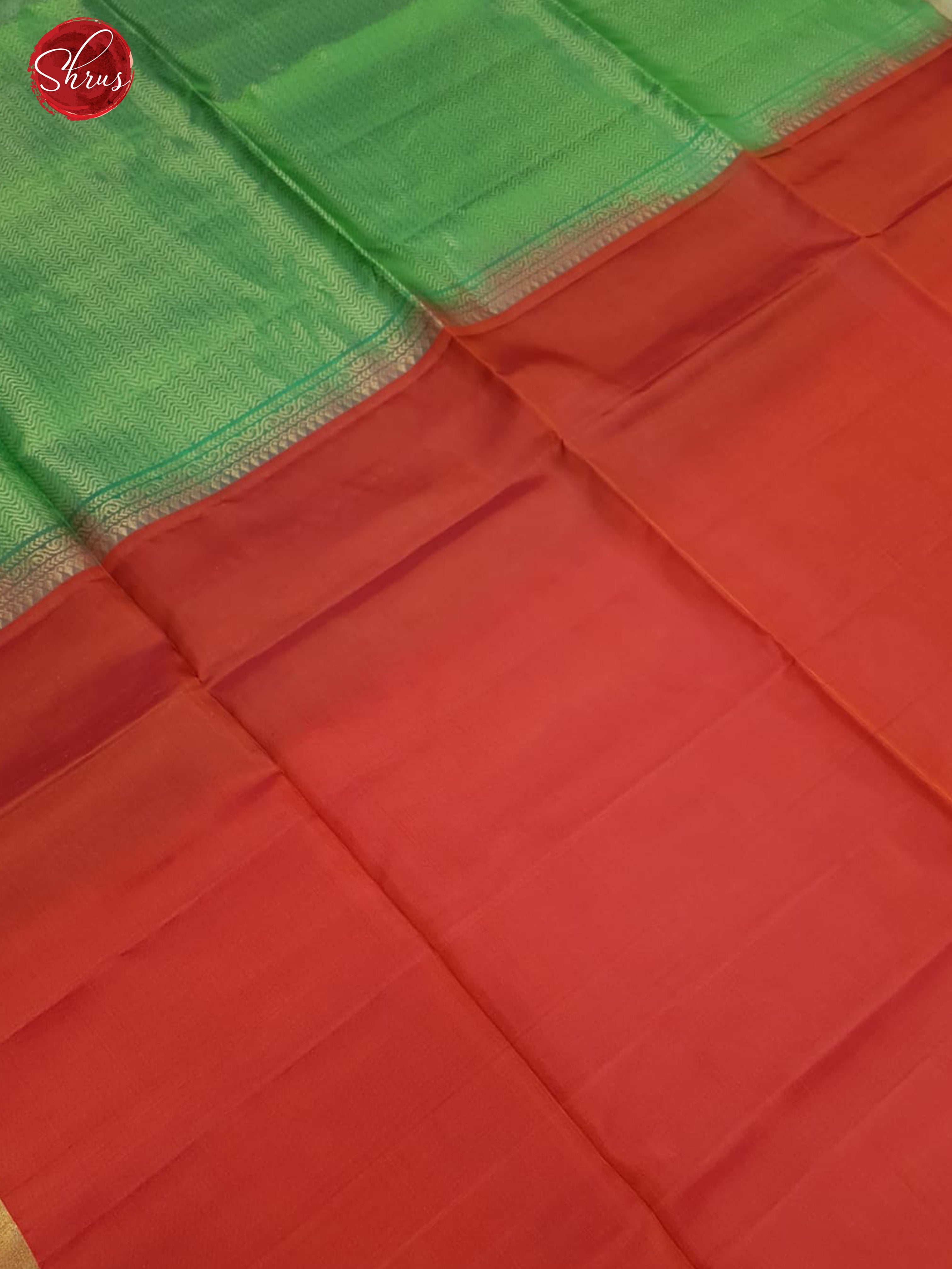 Red & Green (Half Pure)- Borderless  Silk Saree with plain body - Shop on ShrusEternity.com