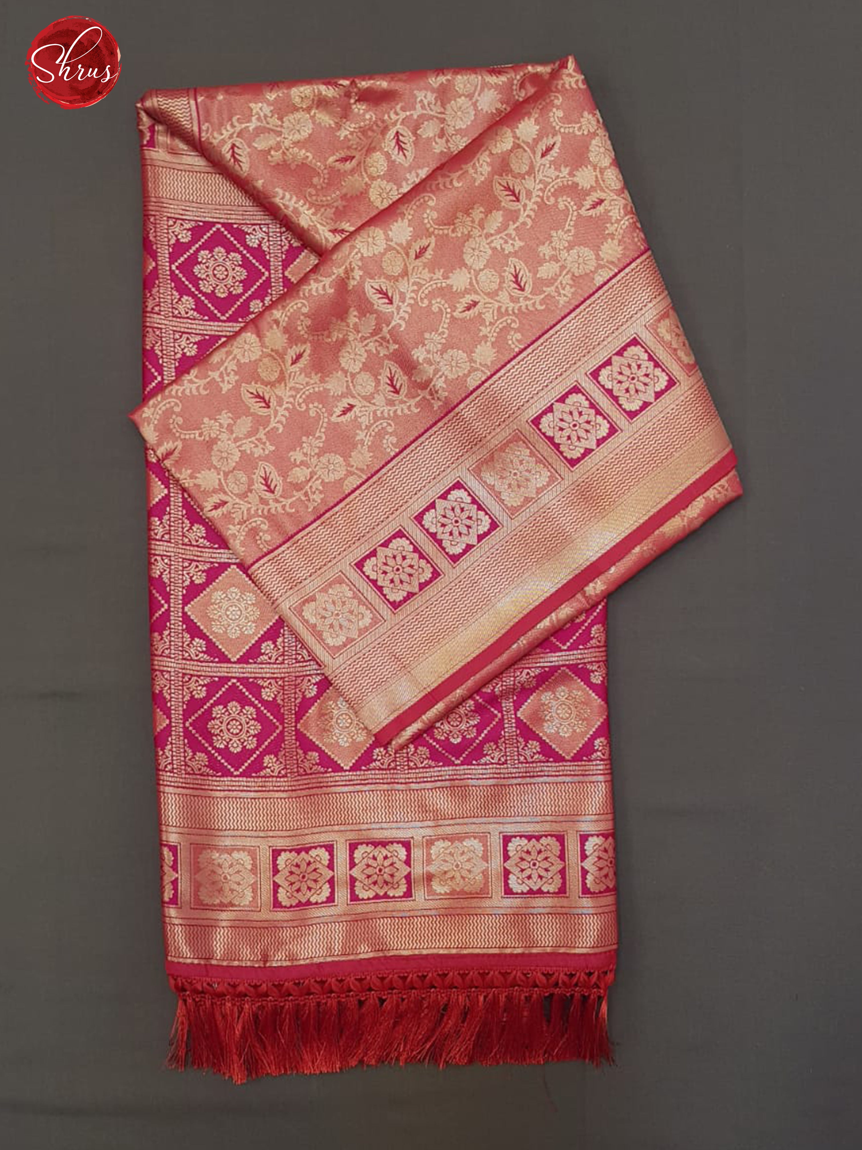 Rani Pink( Single tone)  - Semi Soft Silk  with zari woven floral brocade on the body & Zari Border - Shop on ShrusEternity.com