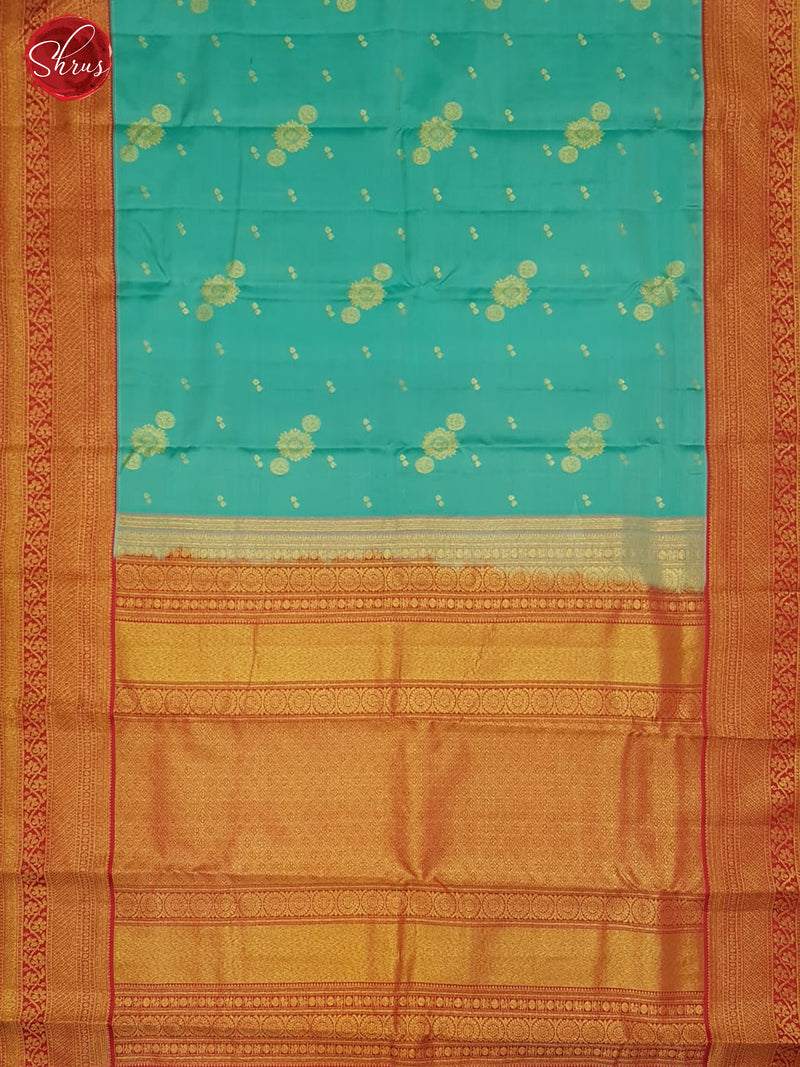 Blue & Red - Kanchipuram Silk with zari buttas on the body & contrast Zari Border - Shop on ShrusEternity.com