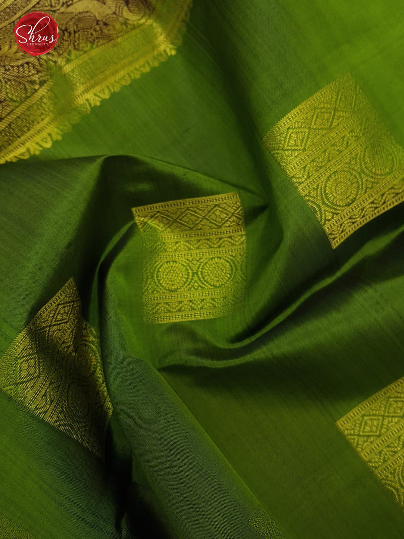 Green & Brown - Kanchipuram SIlk with zari woven block motifs on the body & contrast zari Border - Shop on ShrusEternity.com