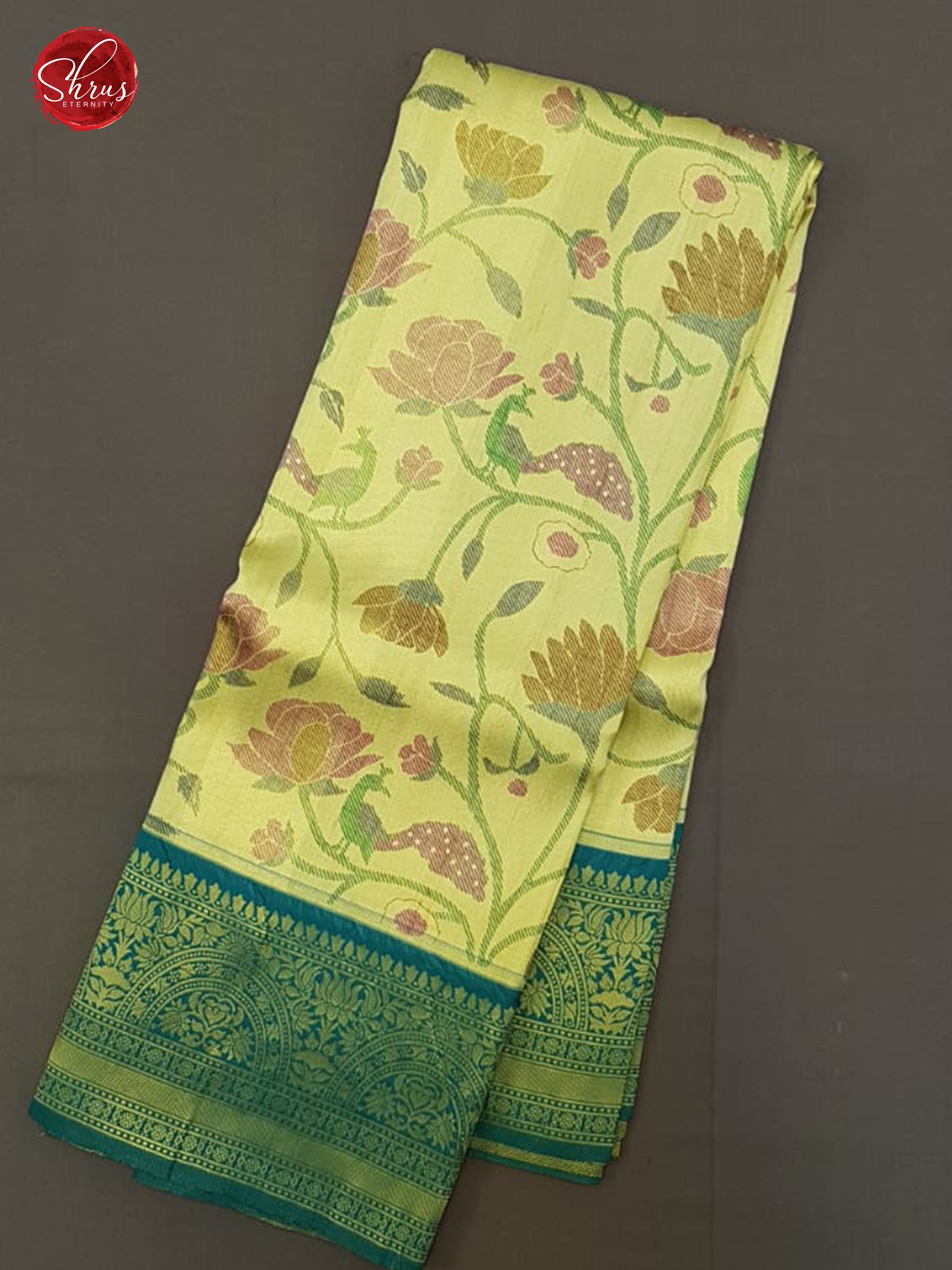 Light Green & Green - Semi Kanchipuram with thread woven floral pattern  on the body &   Zari Border - Shop on ShrusEternity.com