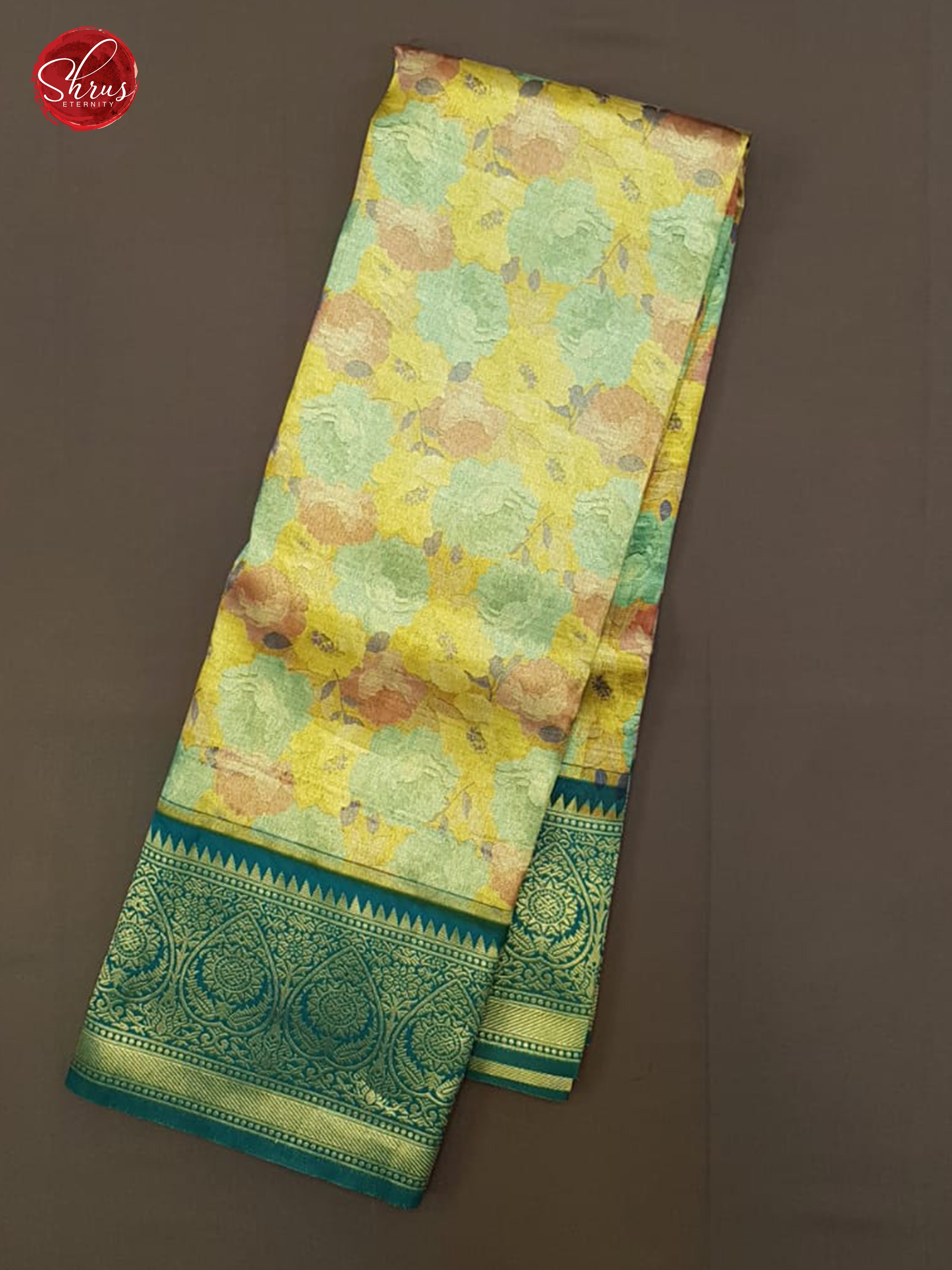 Yellow & Green - Semi Kanchipuram  Silk with floral pattern on the body & Zari Border - Shop on ShrusEternity.com