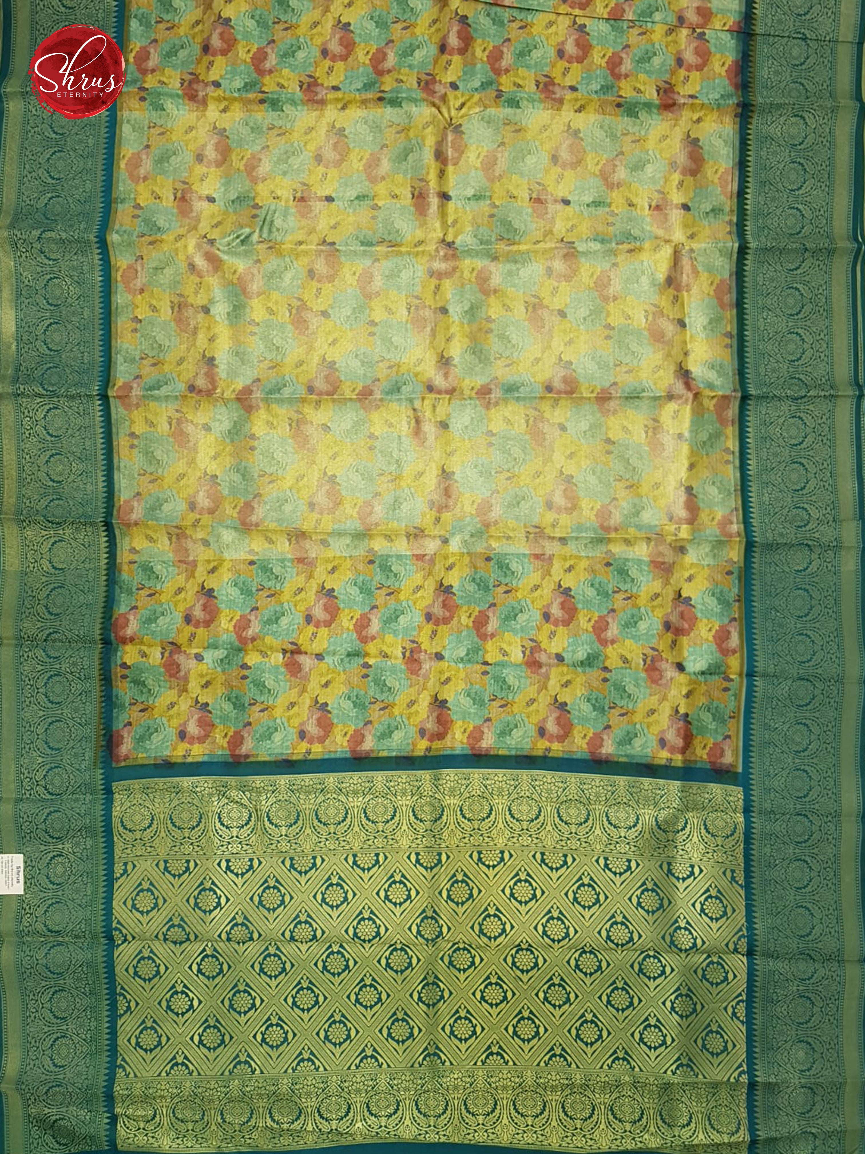 Yellow & Green - Semi Kanchipuram  Silk with floral pattern on the body & Zari Border - Shop on ShrusEternity.com