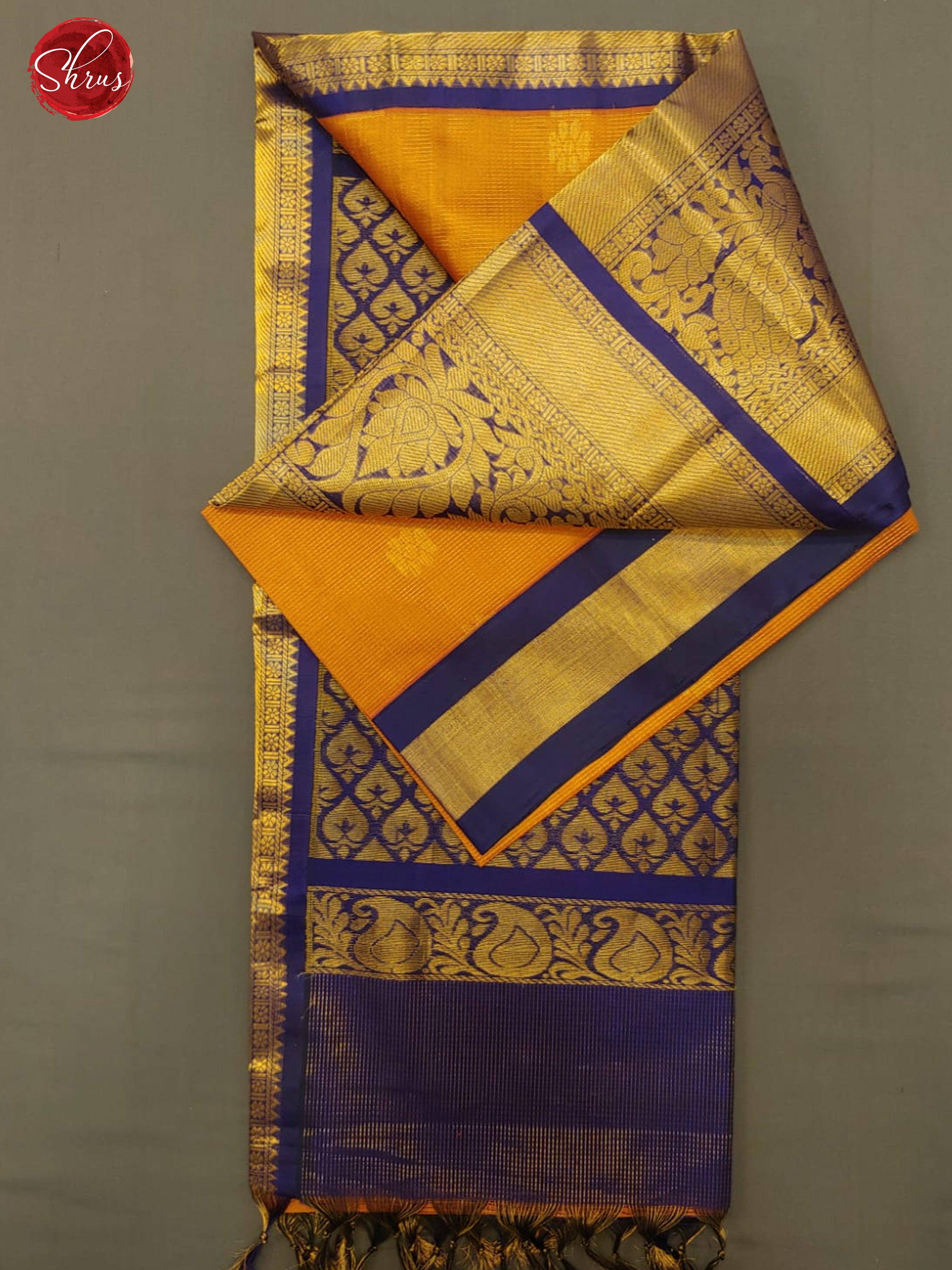 Honey & Blue - Silk Cotton with zari checks , buttas on the body& Zari Border - Shop on ShrusEternity.com