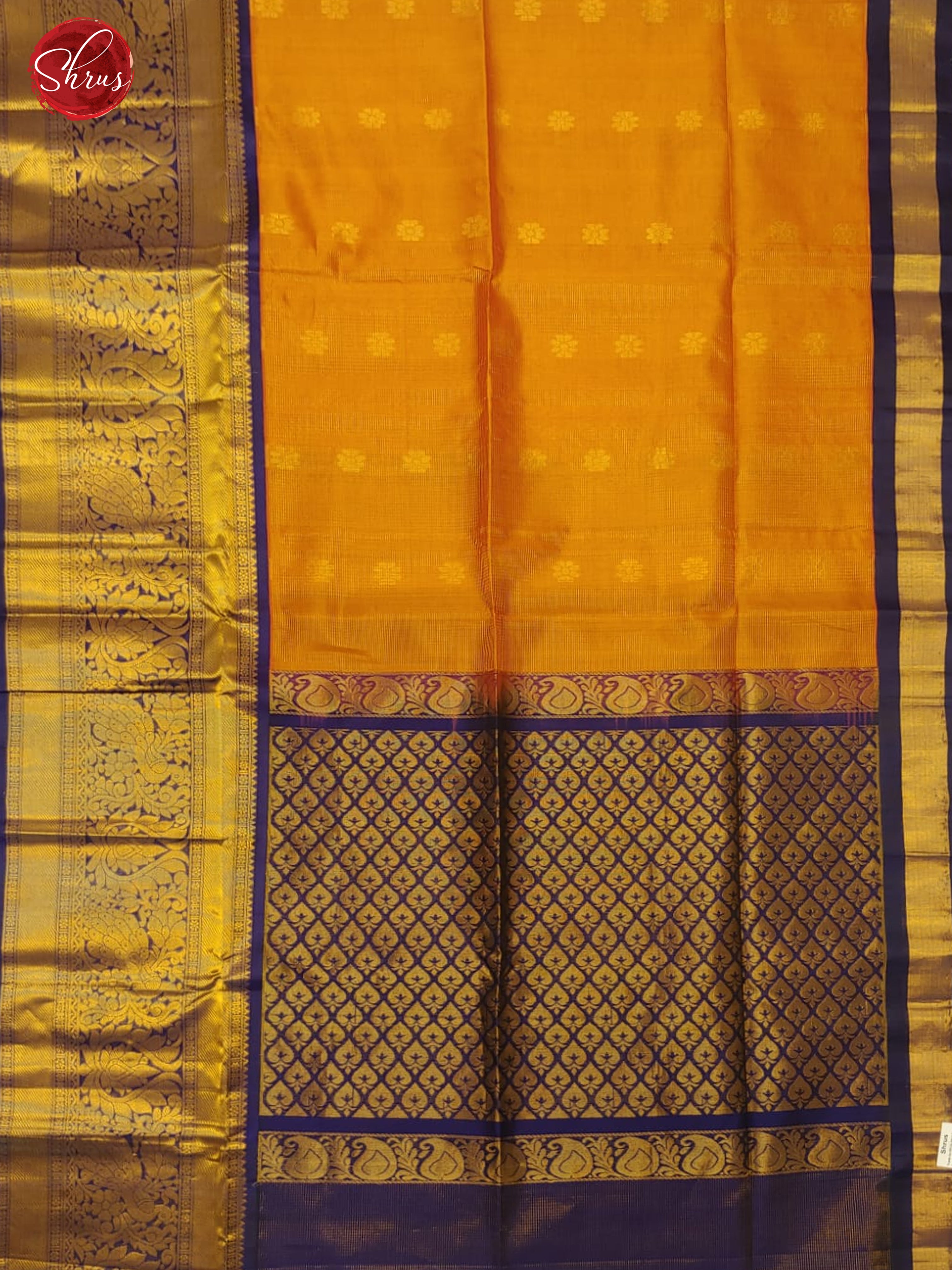 Honey & Blue - Silk Cotton with zari checks , buttas on the body& Zari Border - Shop on ShrusEternity.com