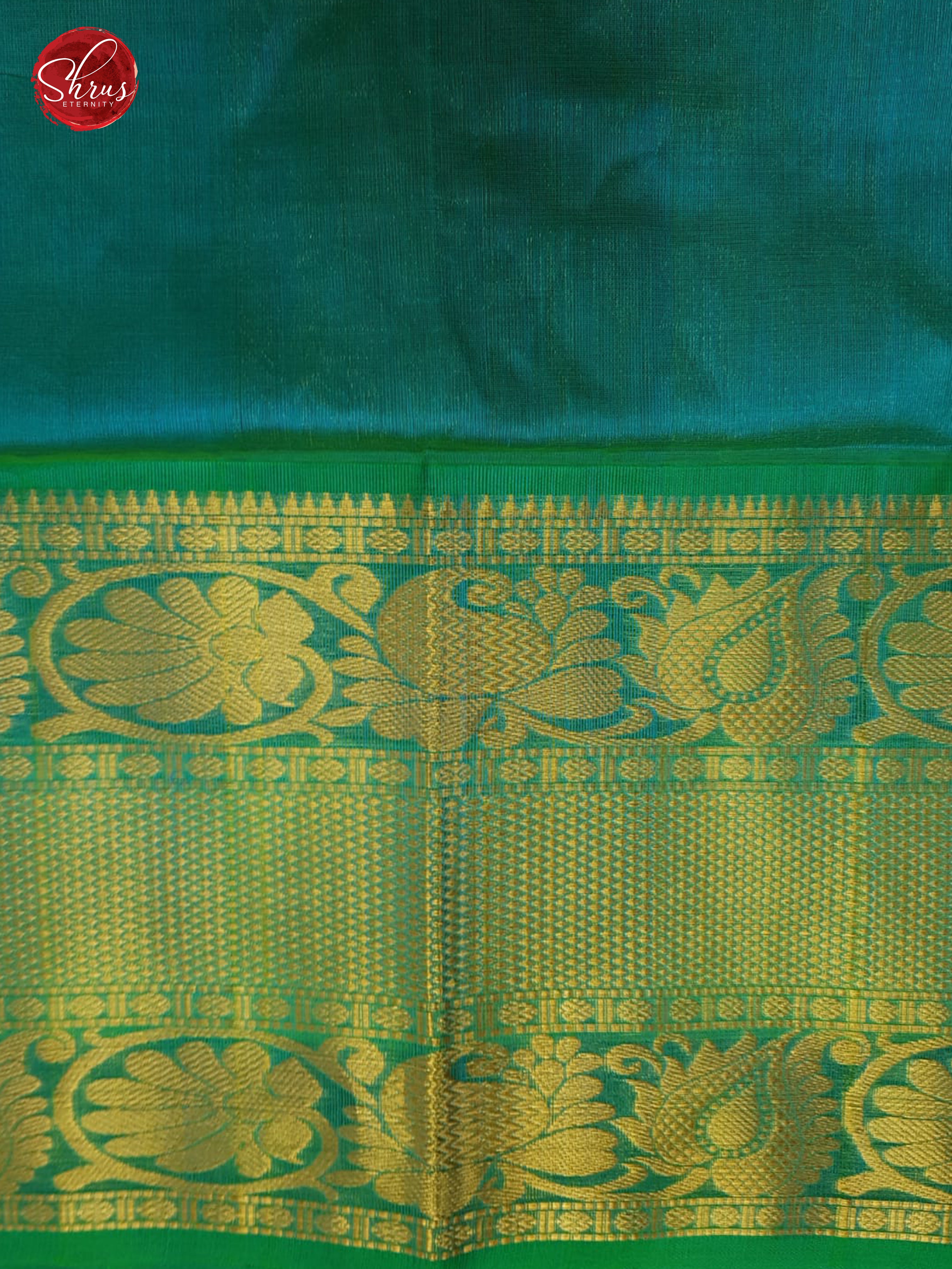 Cream & Teal Blue- Silk Cotton with zari  buttas on the body& Zari Border - Shop on ShrusEternity.com