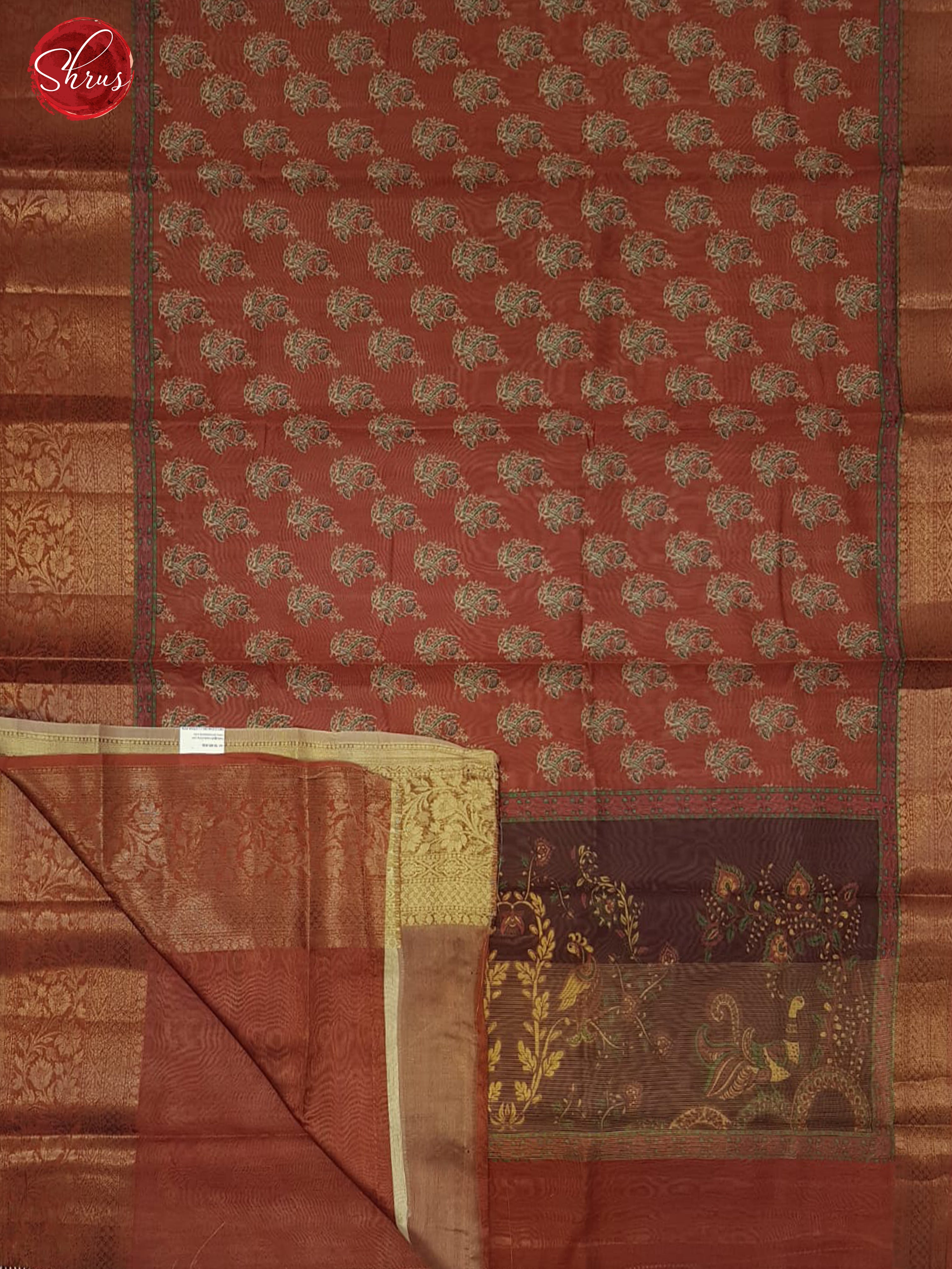 Brick & Brown - Semi chaderi with floral print on the body and zari border - Shop on ShrusEternity.com