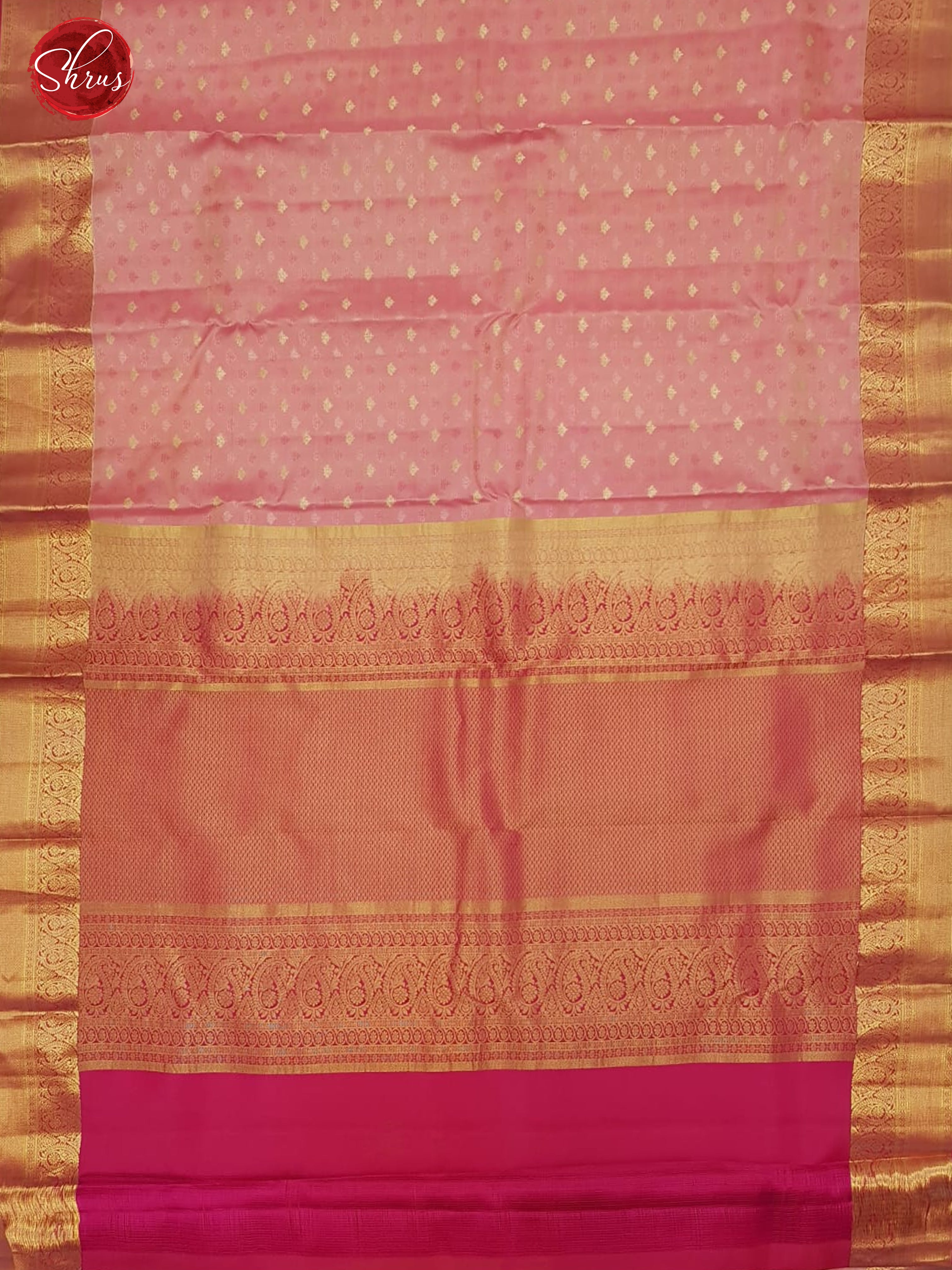 Baby Pink & Pink -Kanchipuram (Half Pure) Sare with zari woven floral motifs on the body & Contrast Zari Border - Shop on ShrusEternity.com