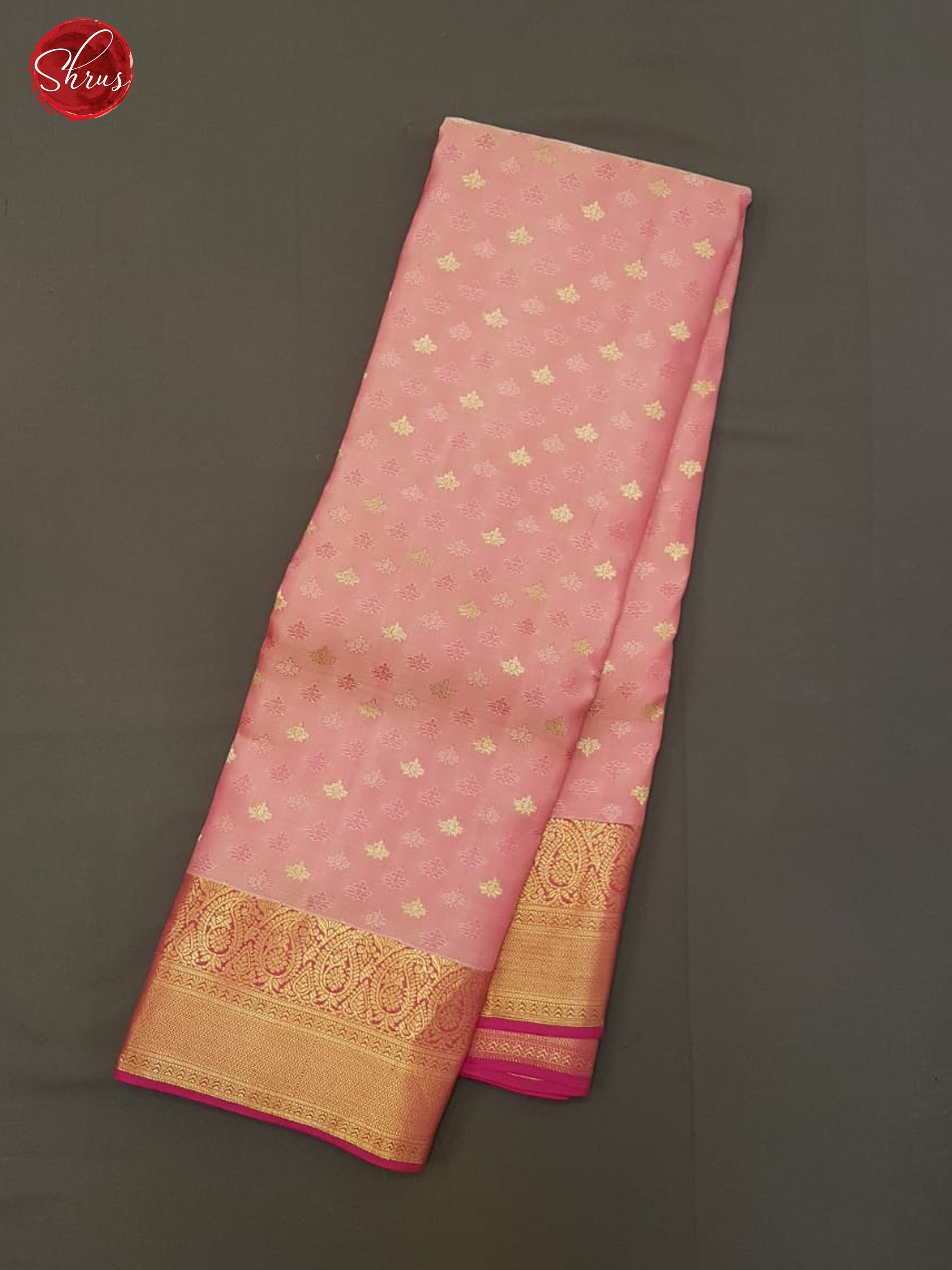 Baby Pink & Pink -Kanchipuram (Half Pure) Sare with zari woven floral motifs on the body & Contrast Zari Border - Shop on ShrusEternity.com