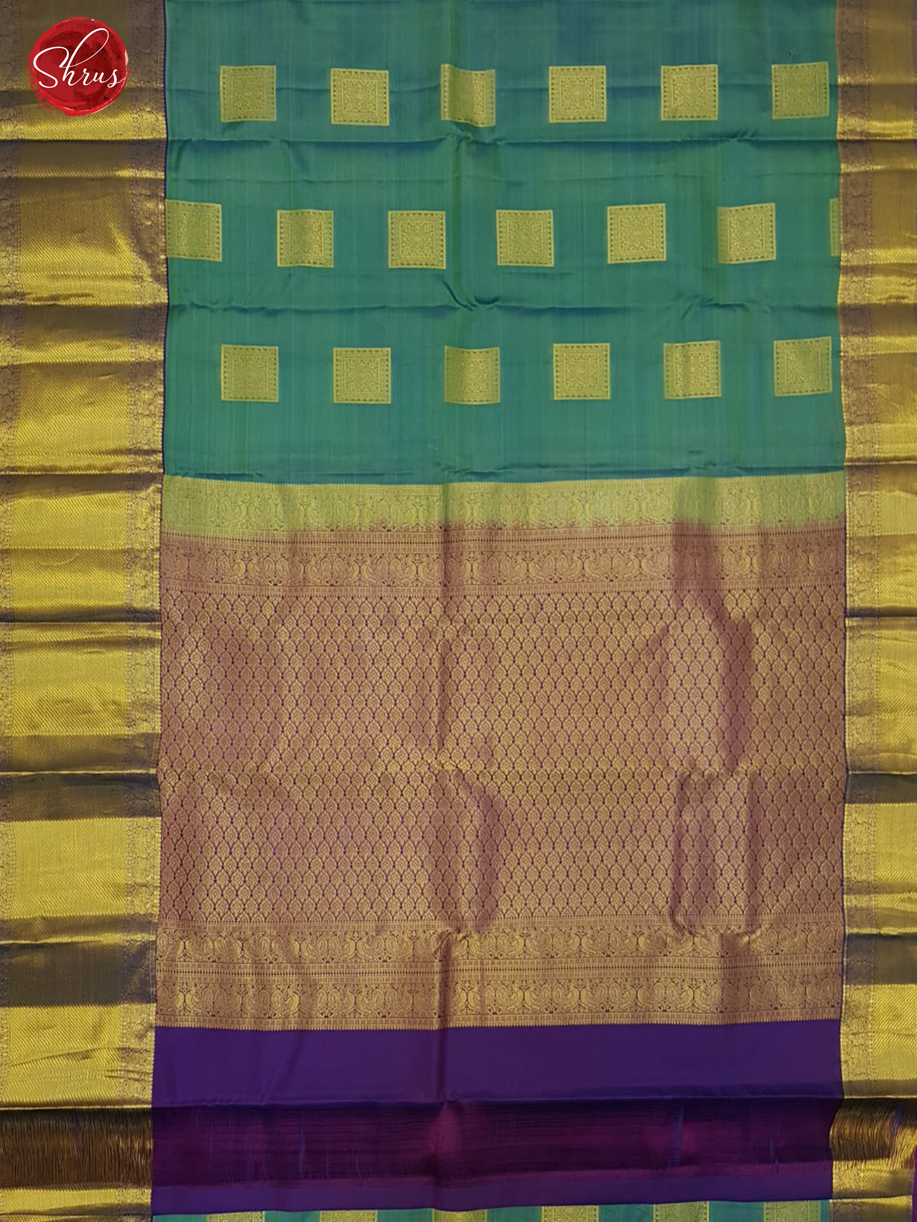 Blue & Purple -Kanchipuram (Half Pure) Saree with zari woven block  motifs on the body & Contrast Zari Border - Shop on ShrusEternity.com