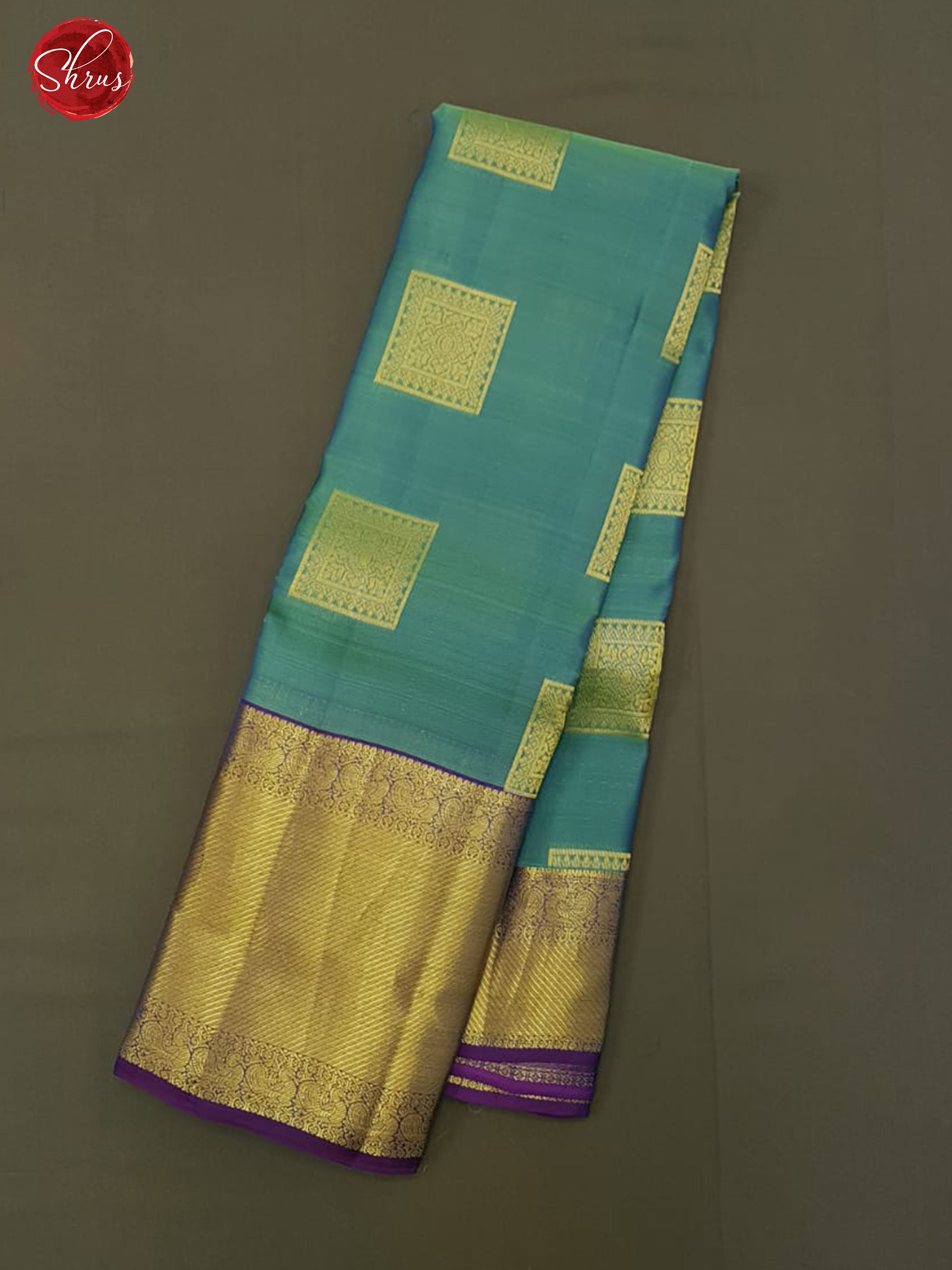 Blue & Purple -Kanchipuram (Half Pure) Saree with zari woven block  motifs on the body & Contrast Zari Border - Shop on ShrusEternity.com