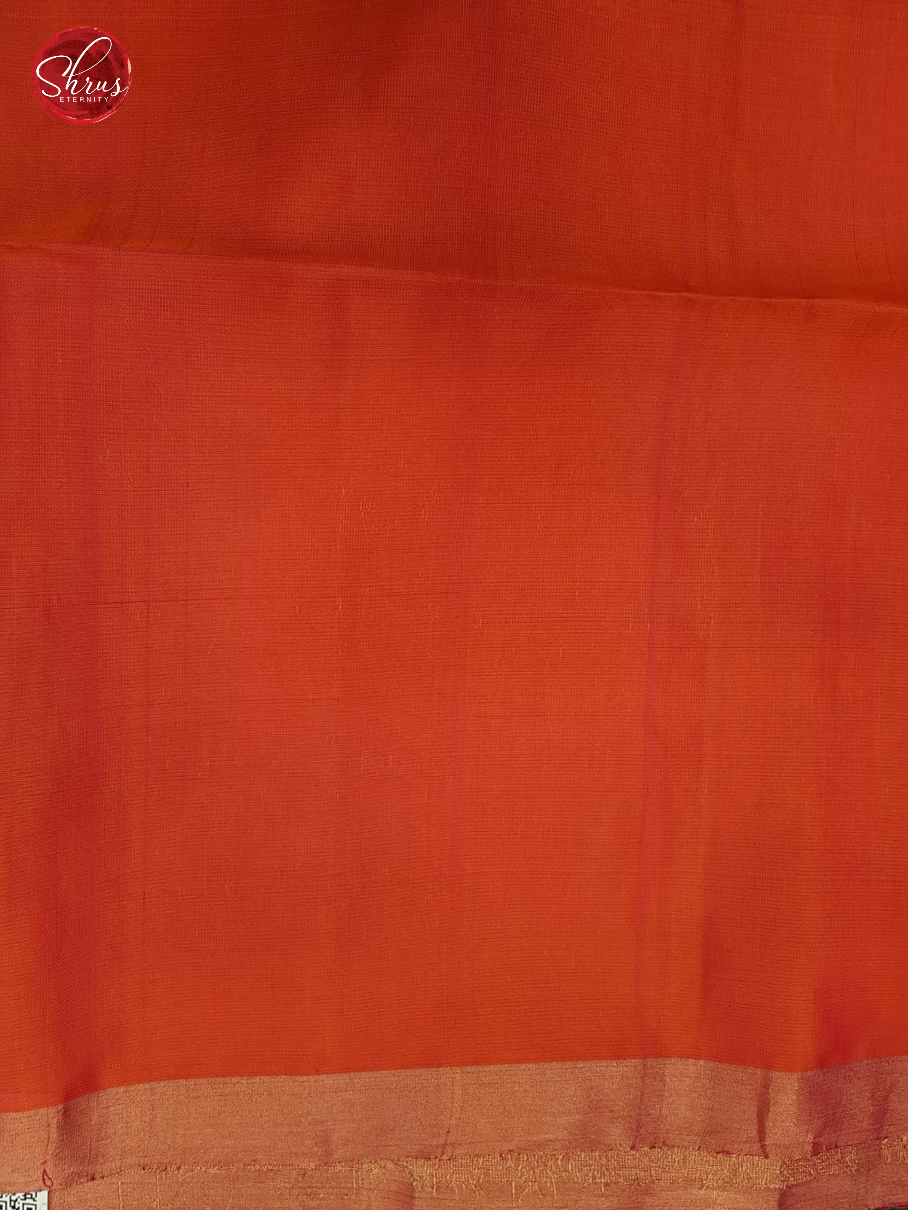 Green & Orange - Borderless  Silk  (half-Pure) with  Zari woven floral motifs on the body - Shop on ShrusEternity.com