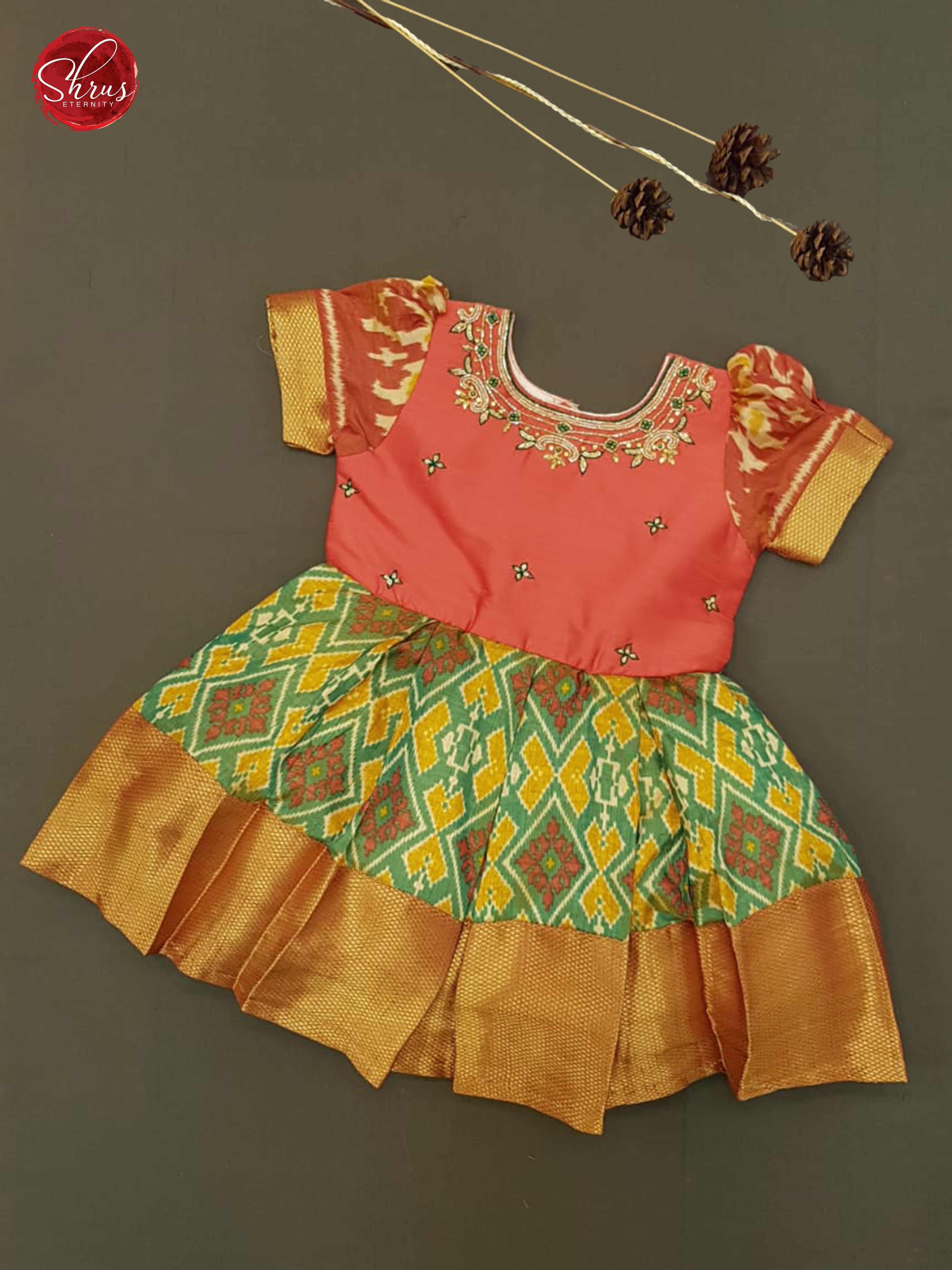 Pink &  Green - Readymade Girls Frock with floral embroidery - Shop on ShrusEternity.com
