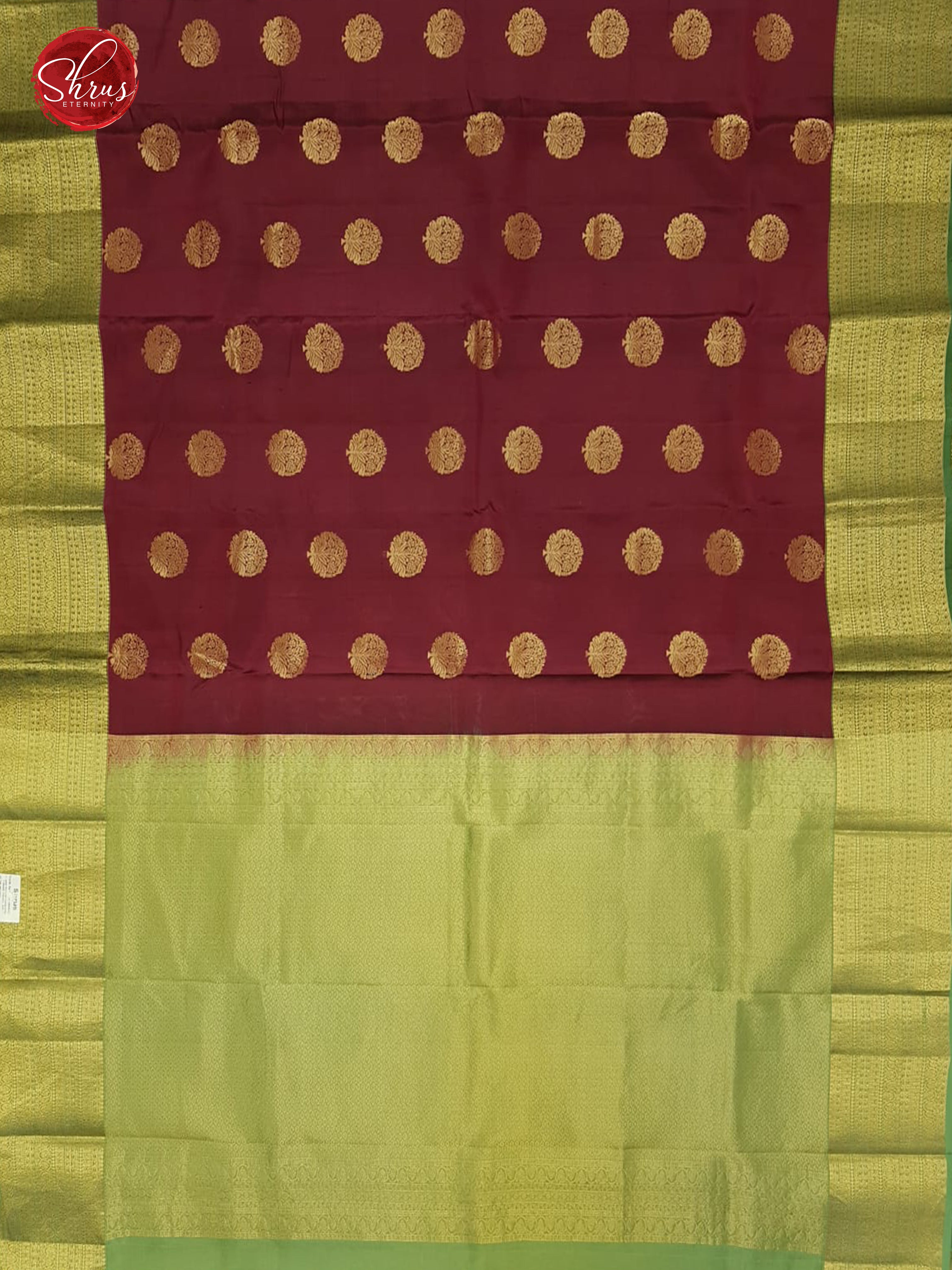 Maroon &  Pista Green - Silk(Half Pure) Saree with zari woven floral motifs on the body &  Zari Border - Shop on ShrusEternity.com