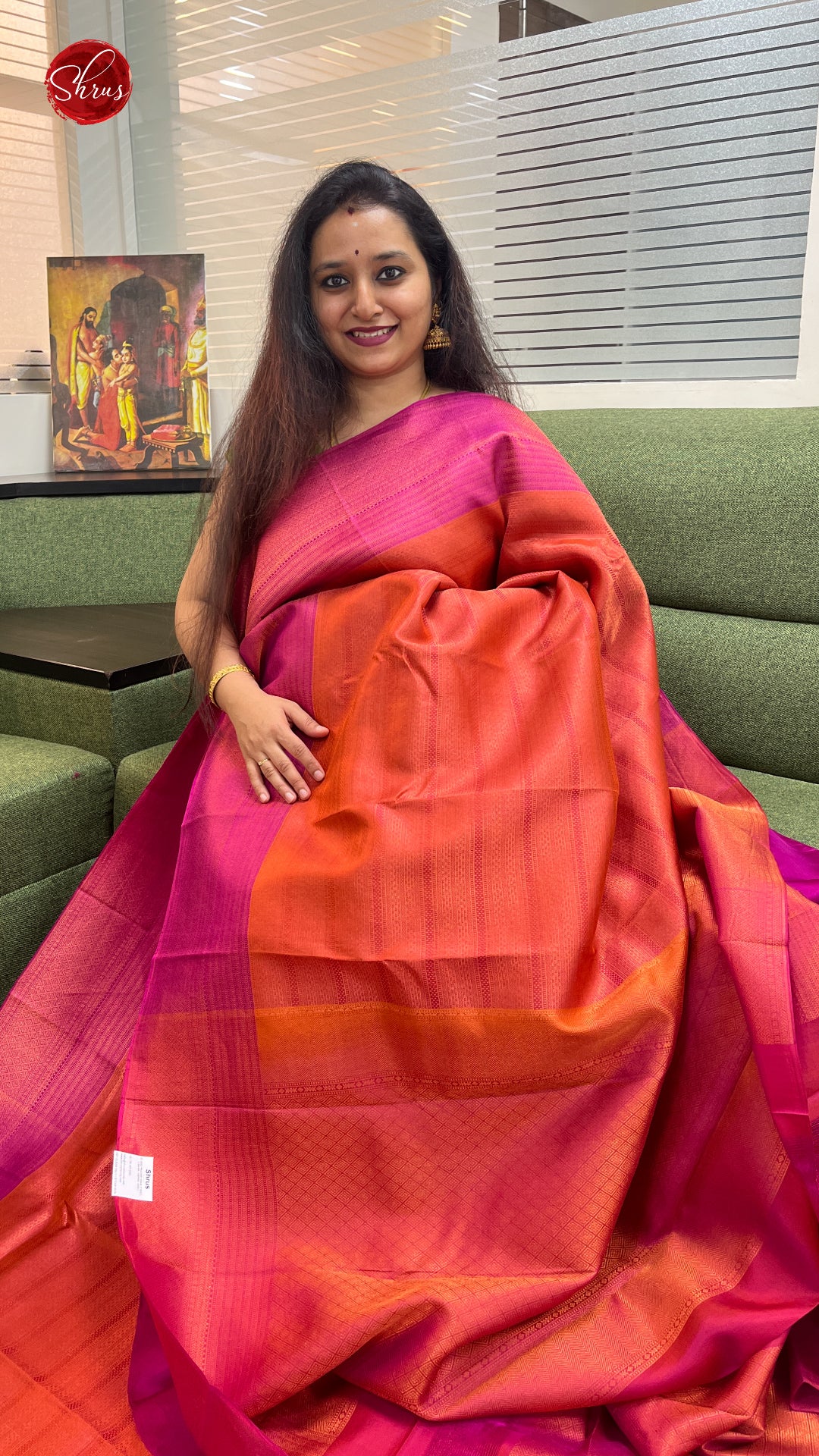 Orange and pink - Kanchipuram Silk Saree - Shop on ShrusEternity.com