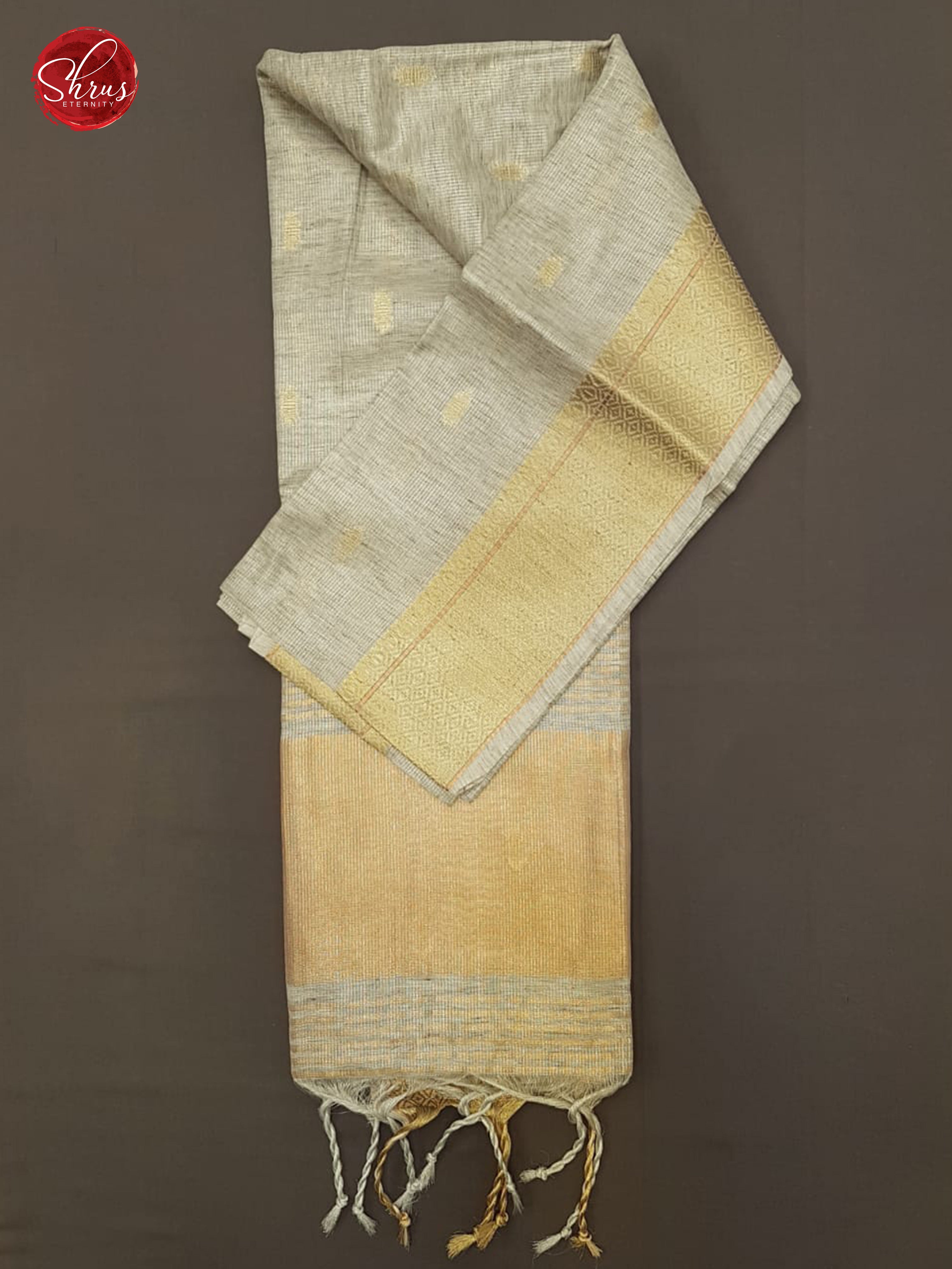 Grey(Single Tone)- Kora Banarasi with zari woven buttas on the body & Zari Border - Shop on ShrusEternity.com