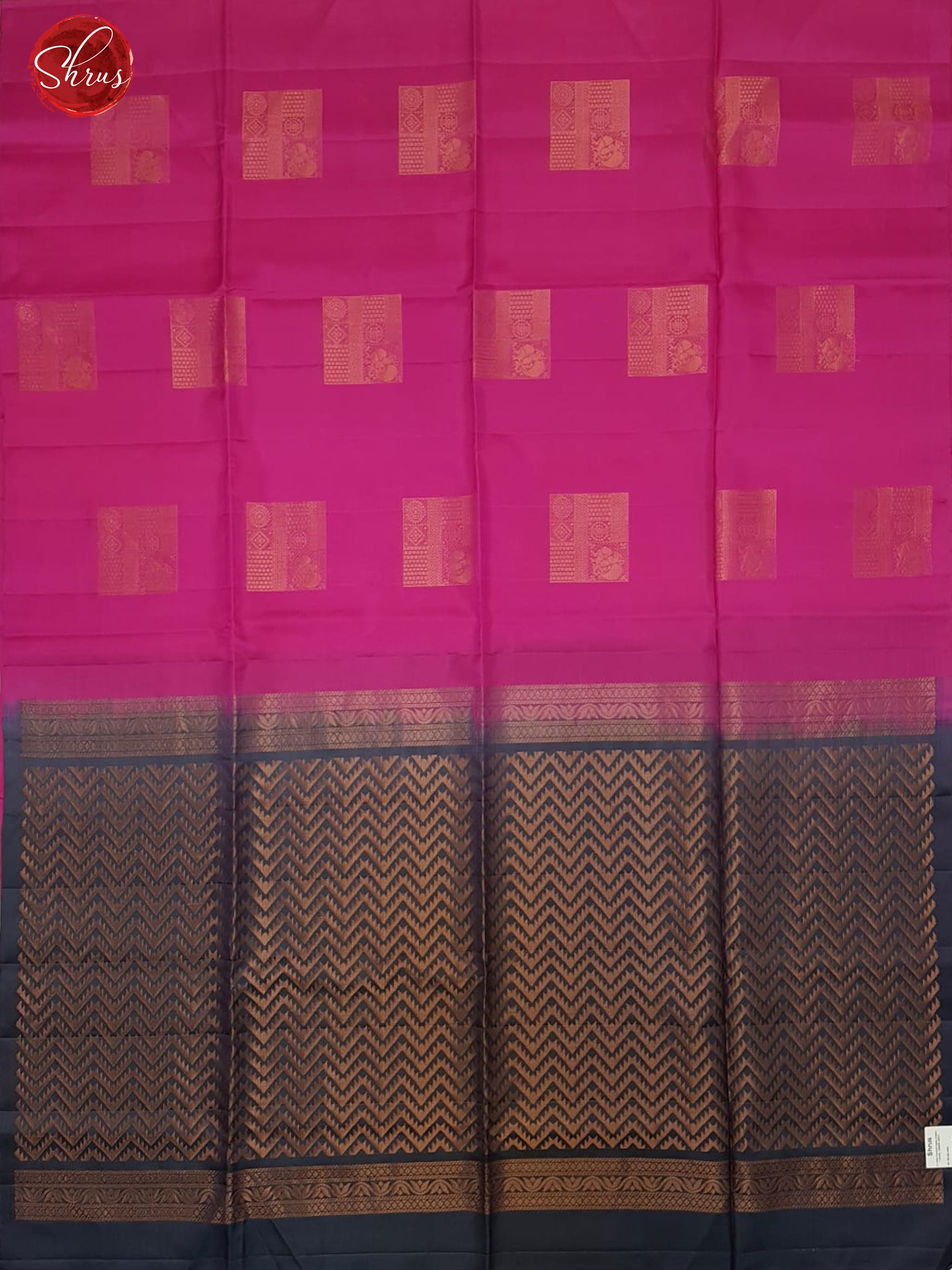 Pink & Blue(Half Pure) - Borderless with zari woven block motifs on the body - Shop on ShrusEternity.com